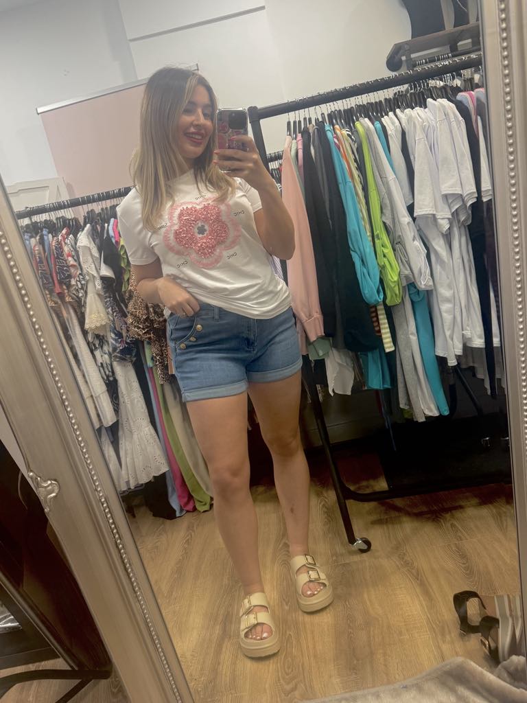 Chic Embossed Flower T-shirt
