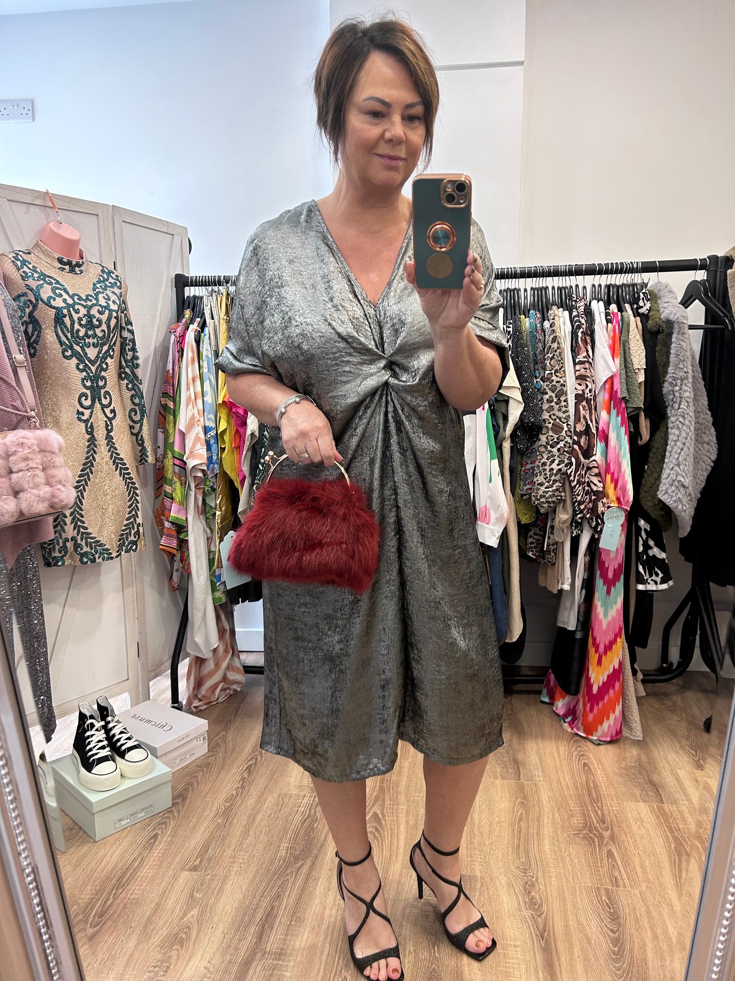 Metallic Twist Front Midaxi Dress.