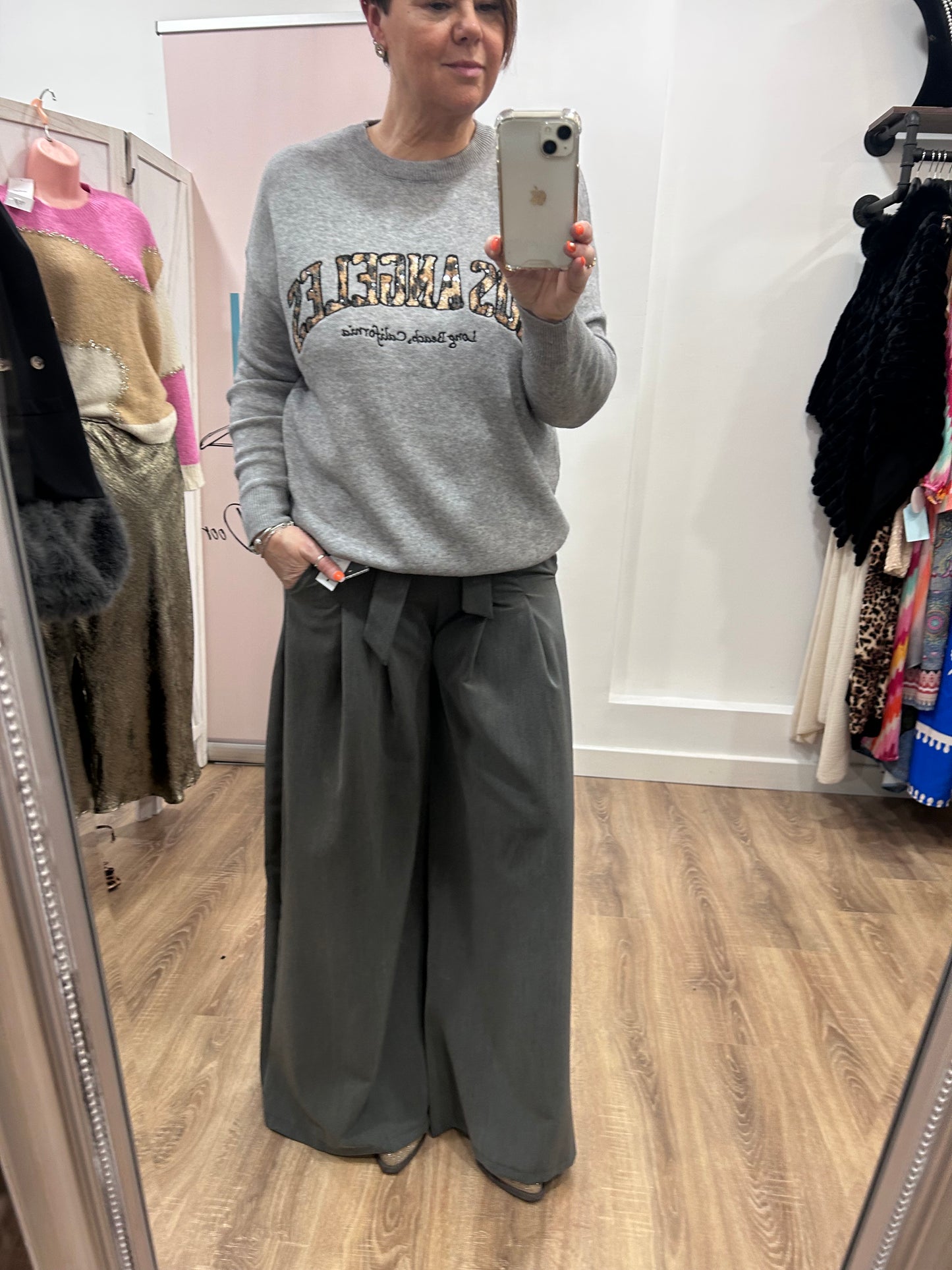 Belted Wide Leg Trouser