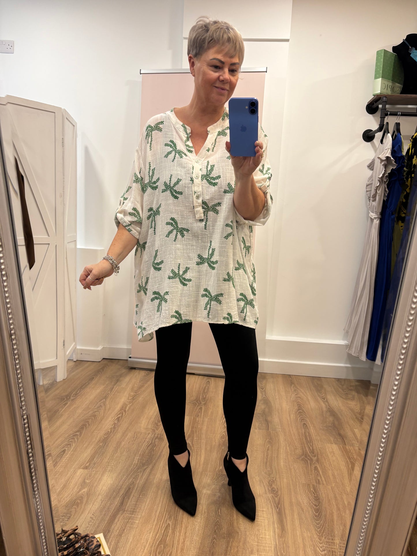 Palm Tree Cotton Grandad Shirt