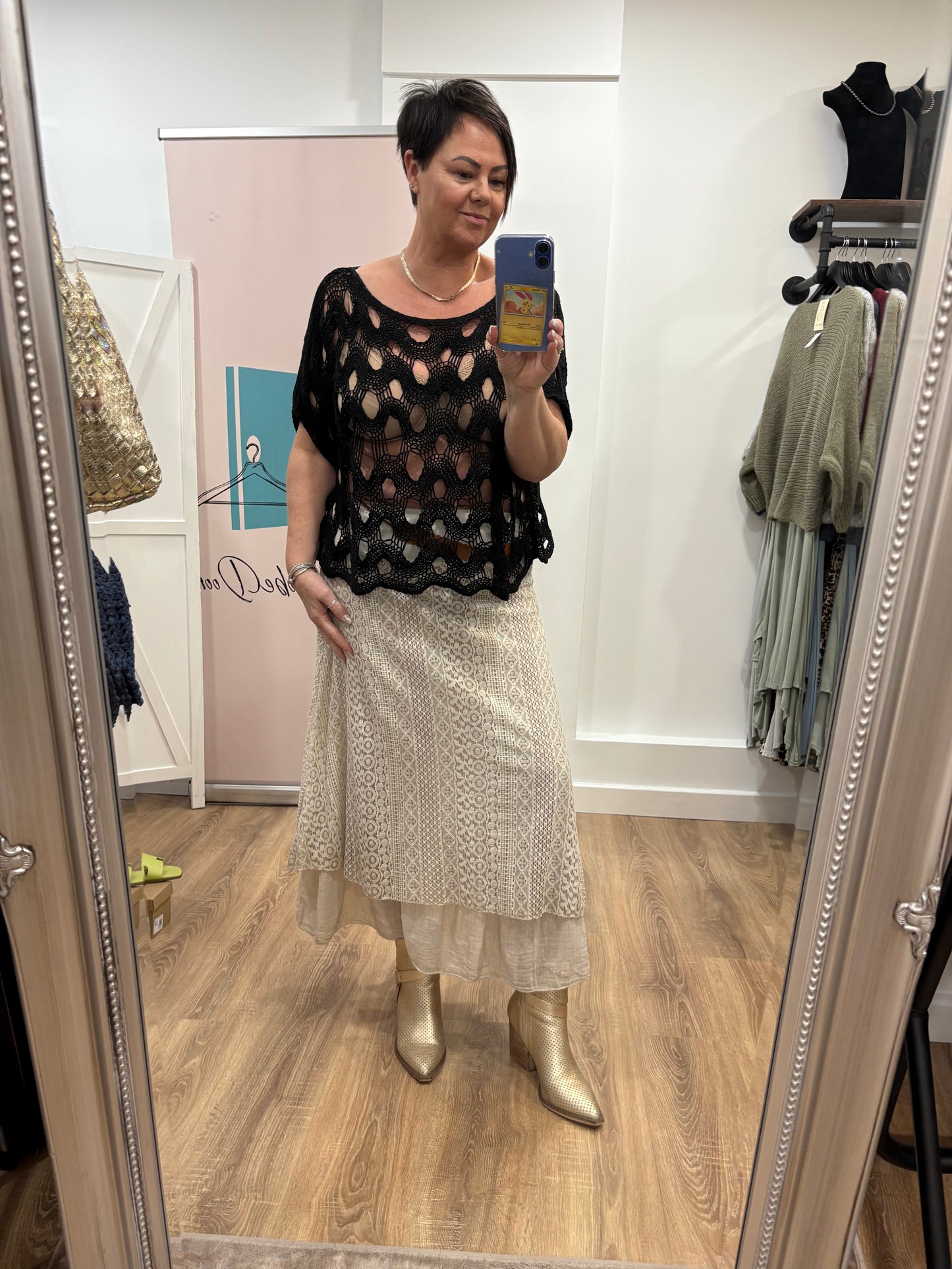 Cotton and Lace Crochet Gypsy Skirt with Belt
