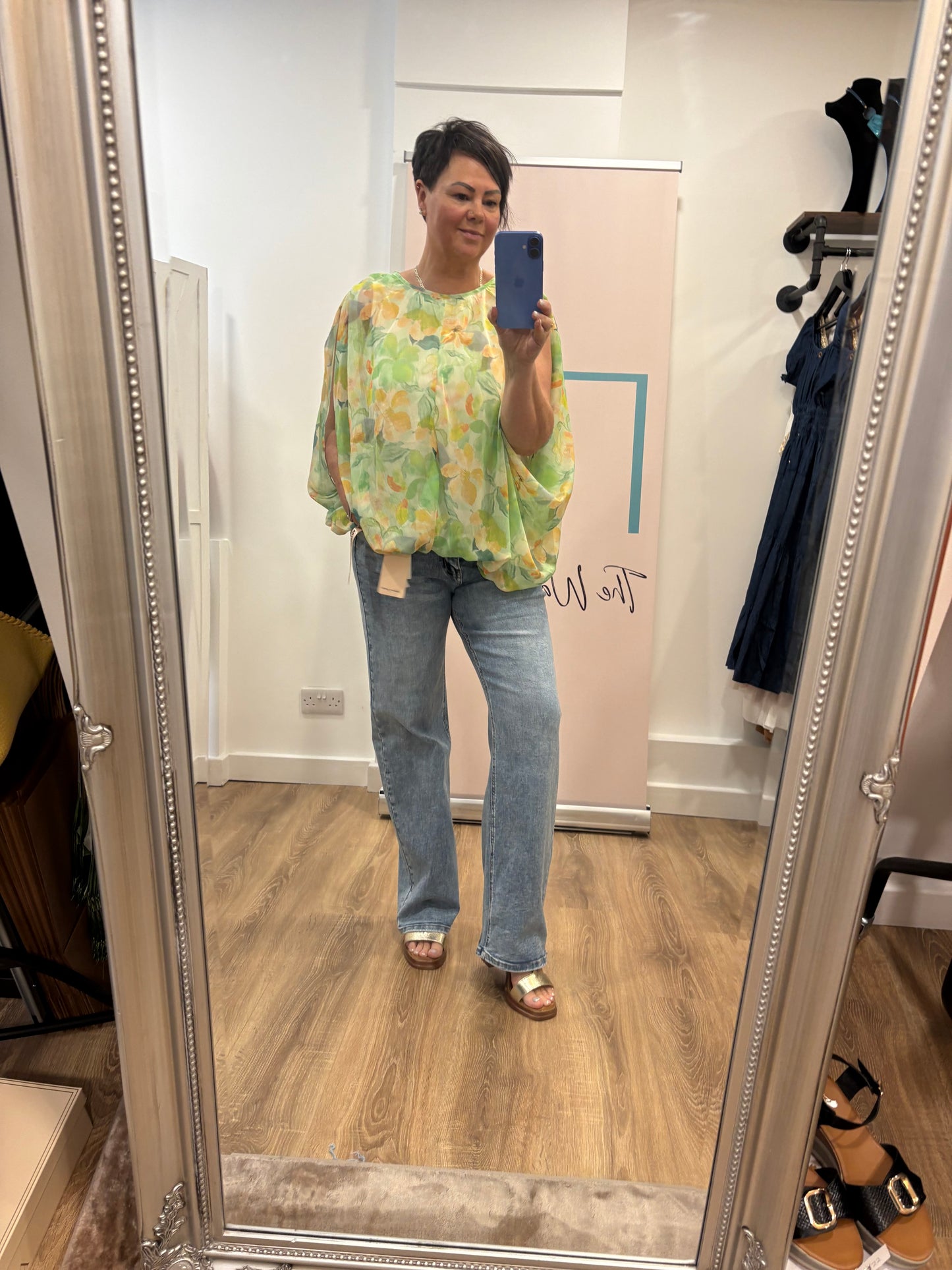 Chiffon Flower, Gathered Hem Blouse.