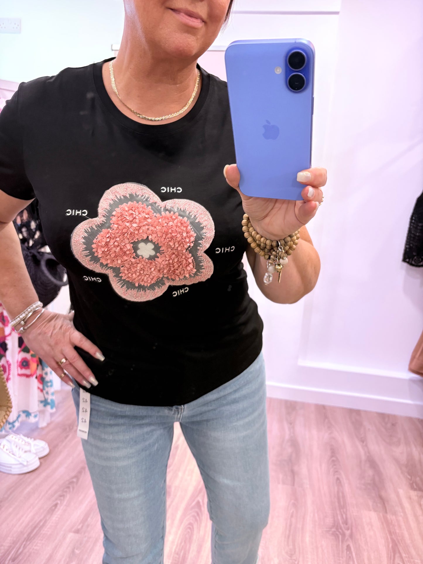 Chic Embossed Flower T-shirt