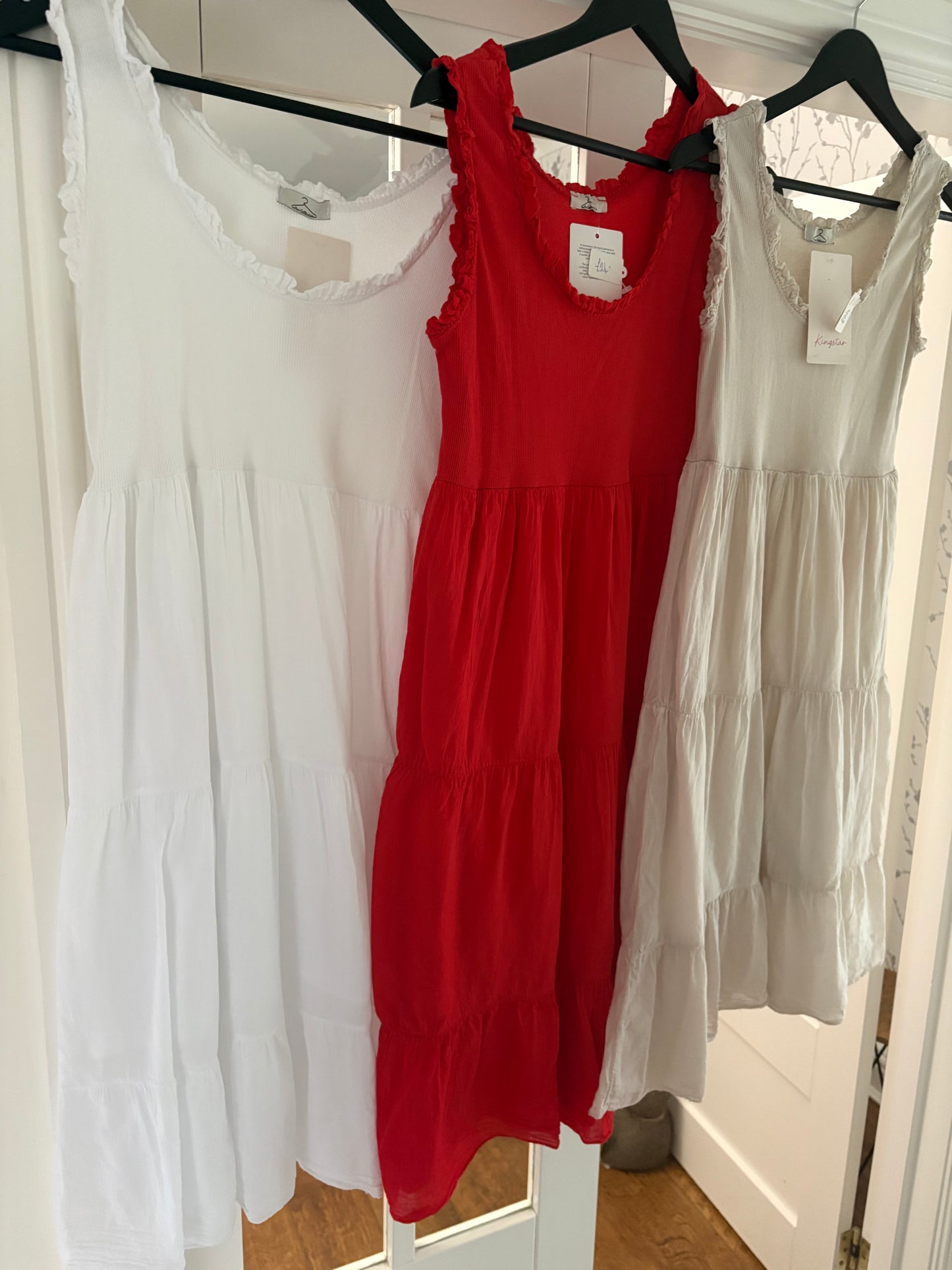 Sleeveless stretch top Tiered Midi Dress