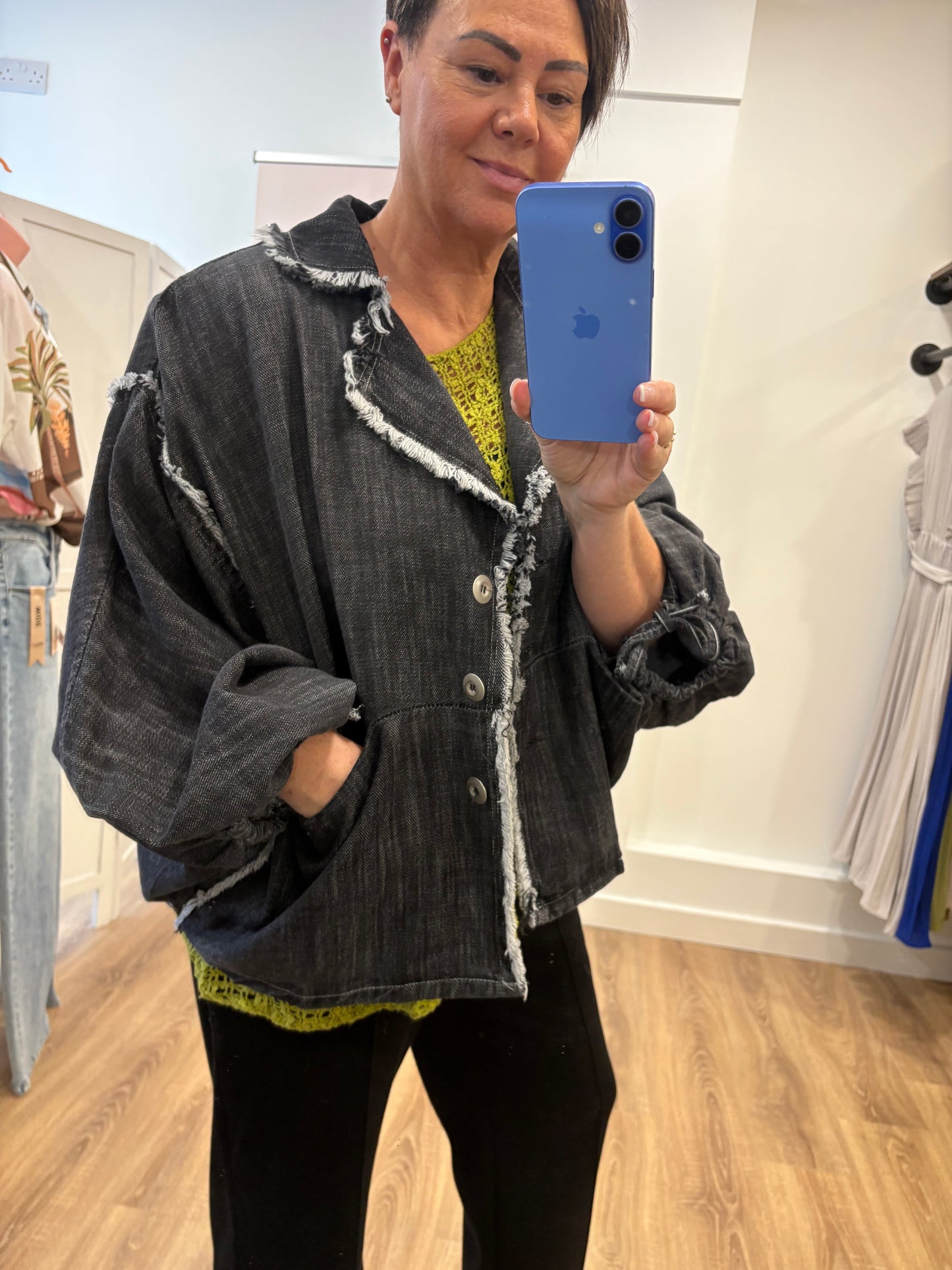 Short, Batwing Denim Jacket