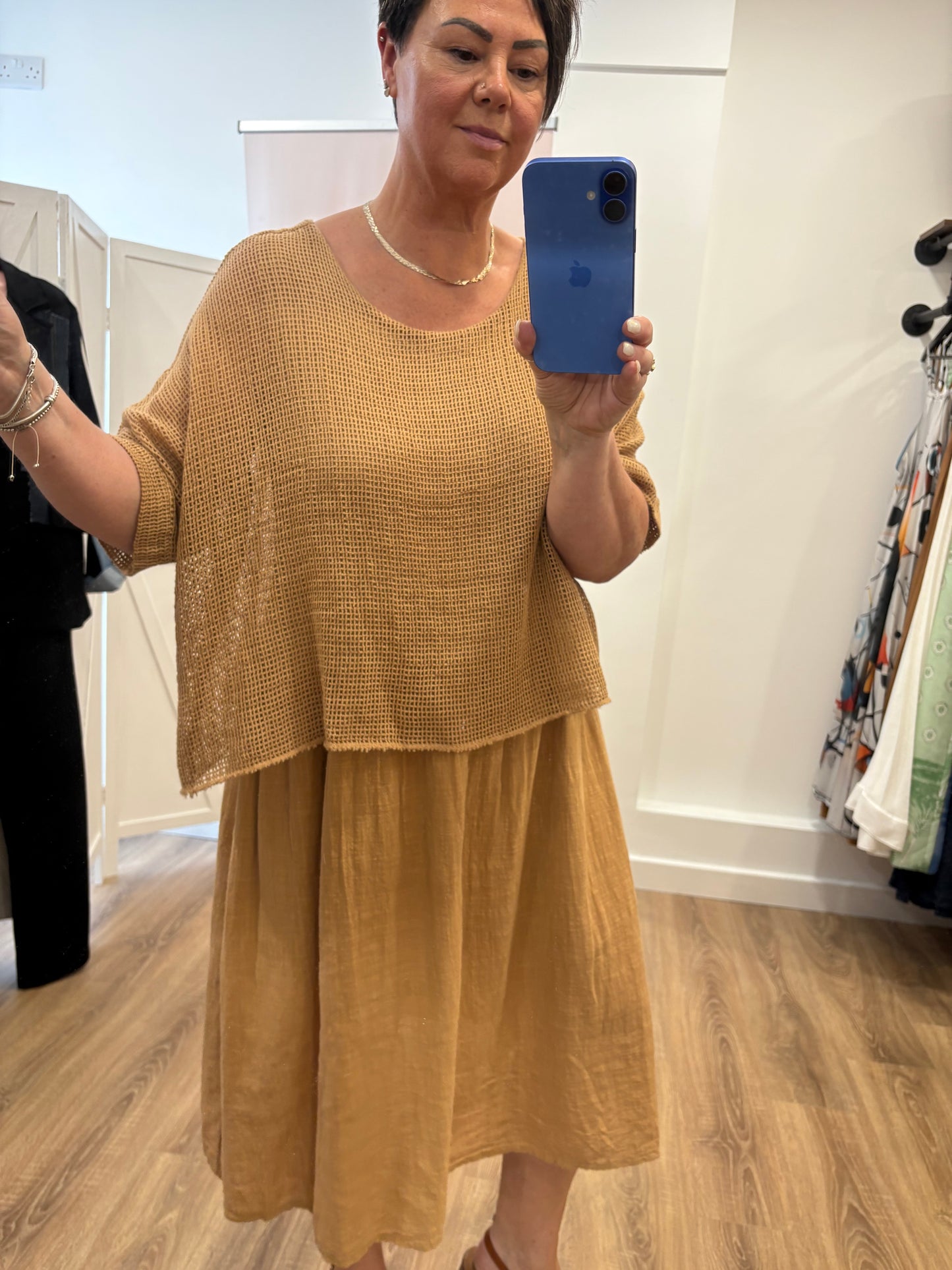 Linen Dress with Netted Top