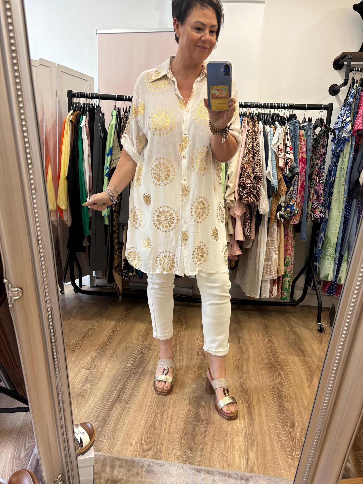 Gold Thread Design Longline Shirt