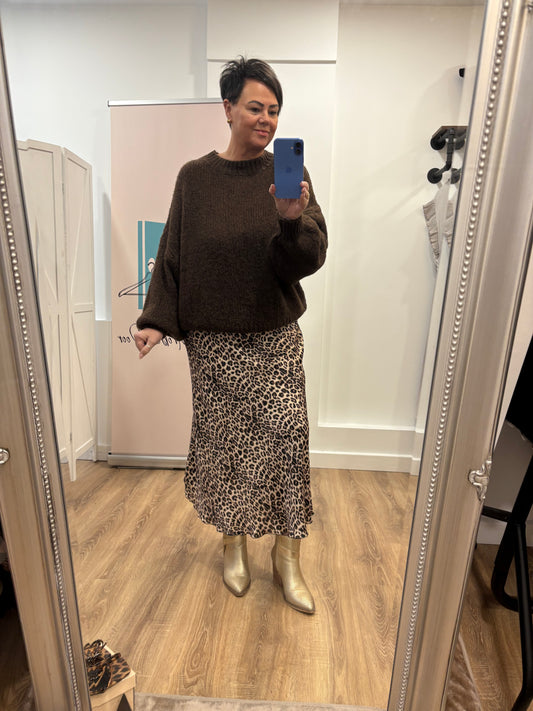 Animal Print, Satin, Bias cut Midaxi Skirt