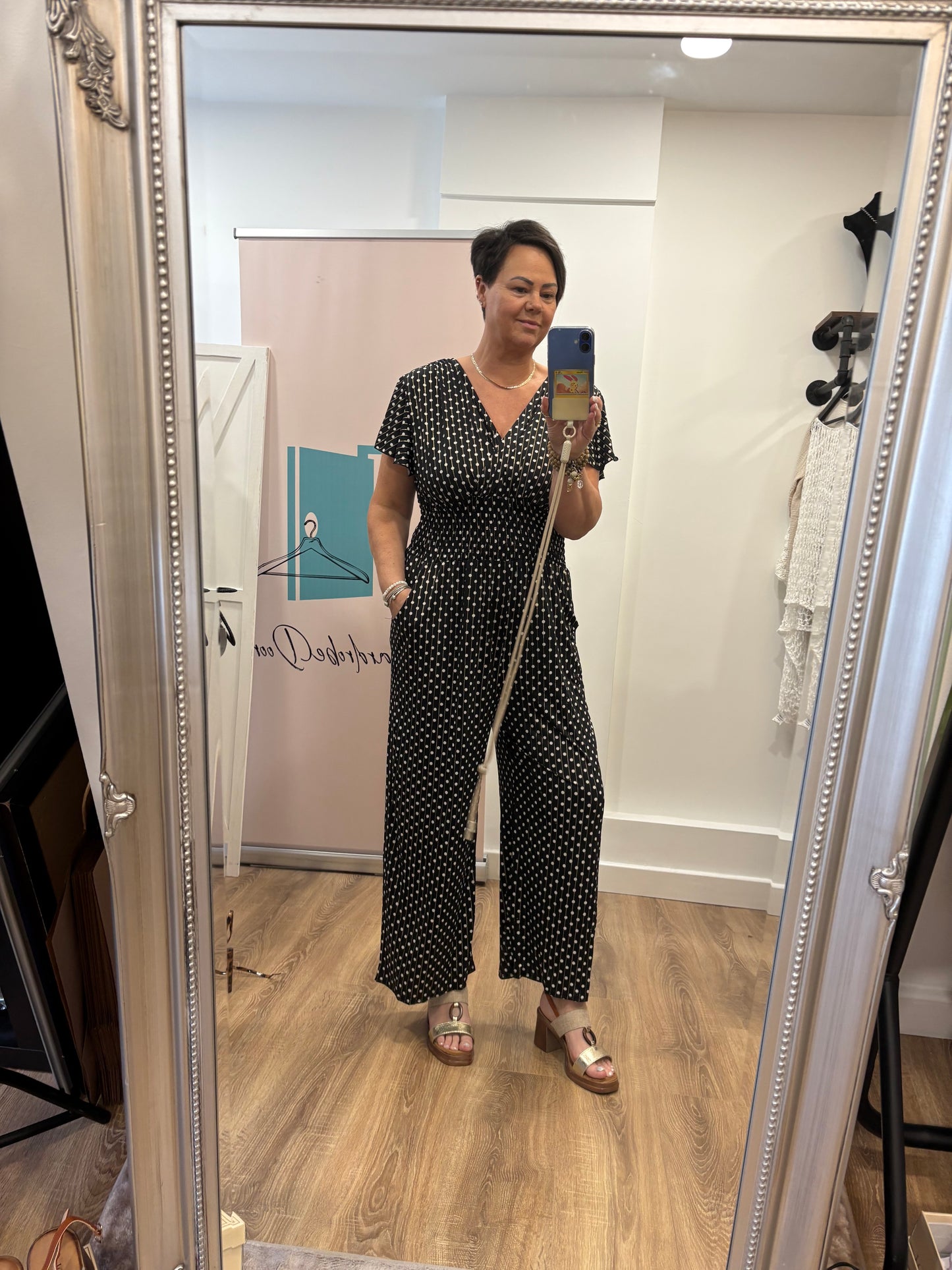 Polka Dot Slinky Stretch Jumpsuit with Elasticated Waist