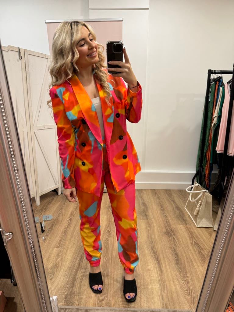 Abstract Print Cuffed Trouser Suit