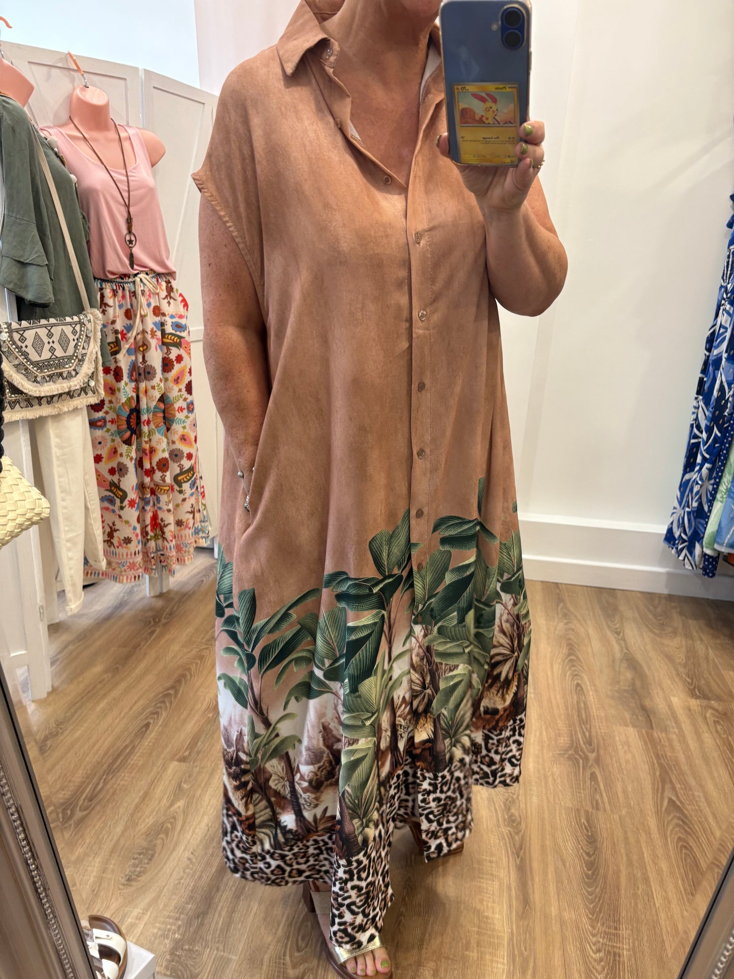 Jungle Print Shirt Maxi Dress
