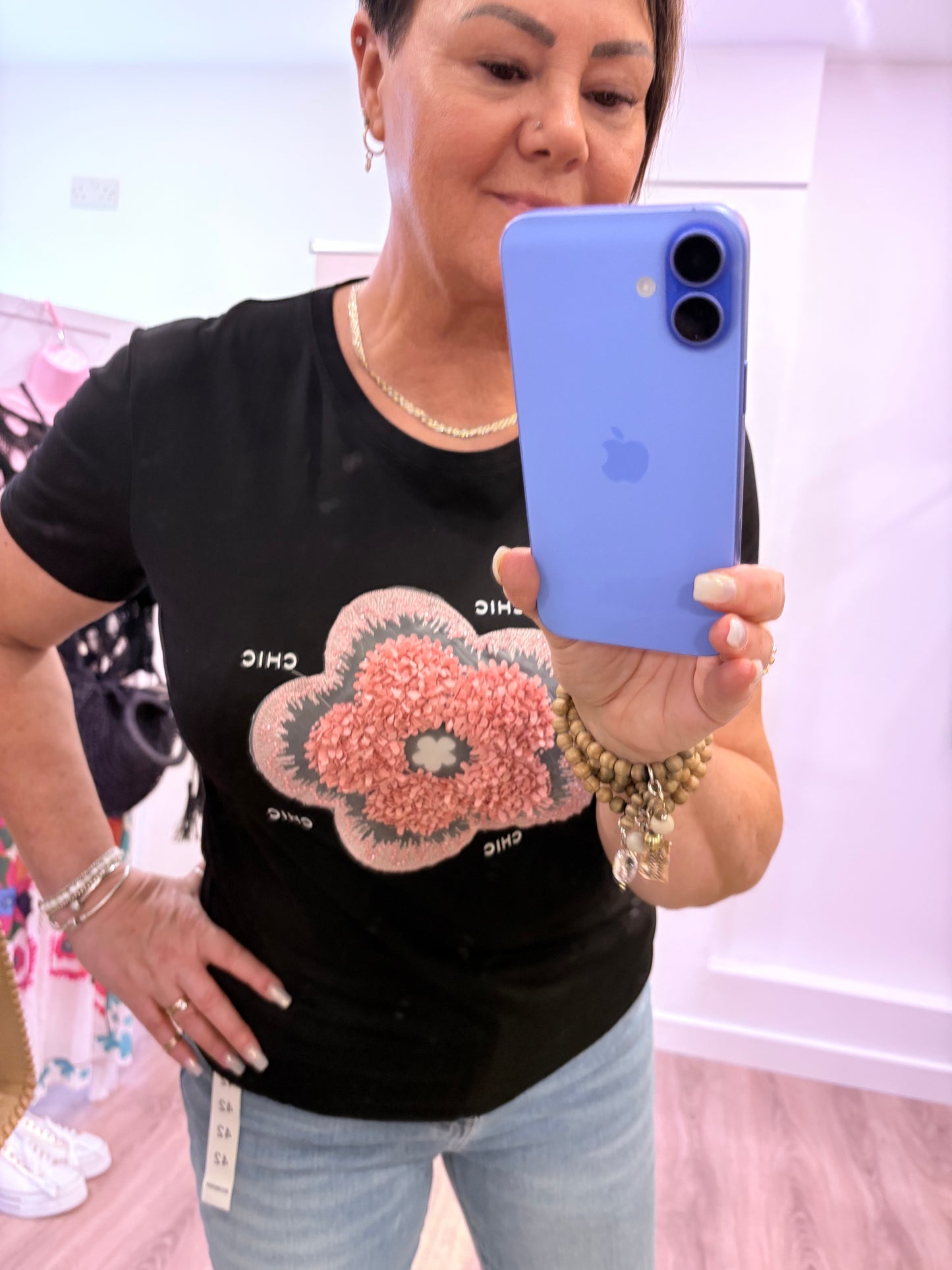 Chic Embossed Flower T-shirt