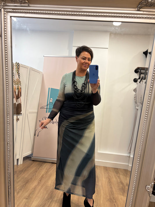 Mesh, Rushed Maxi Dress