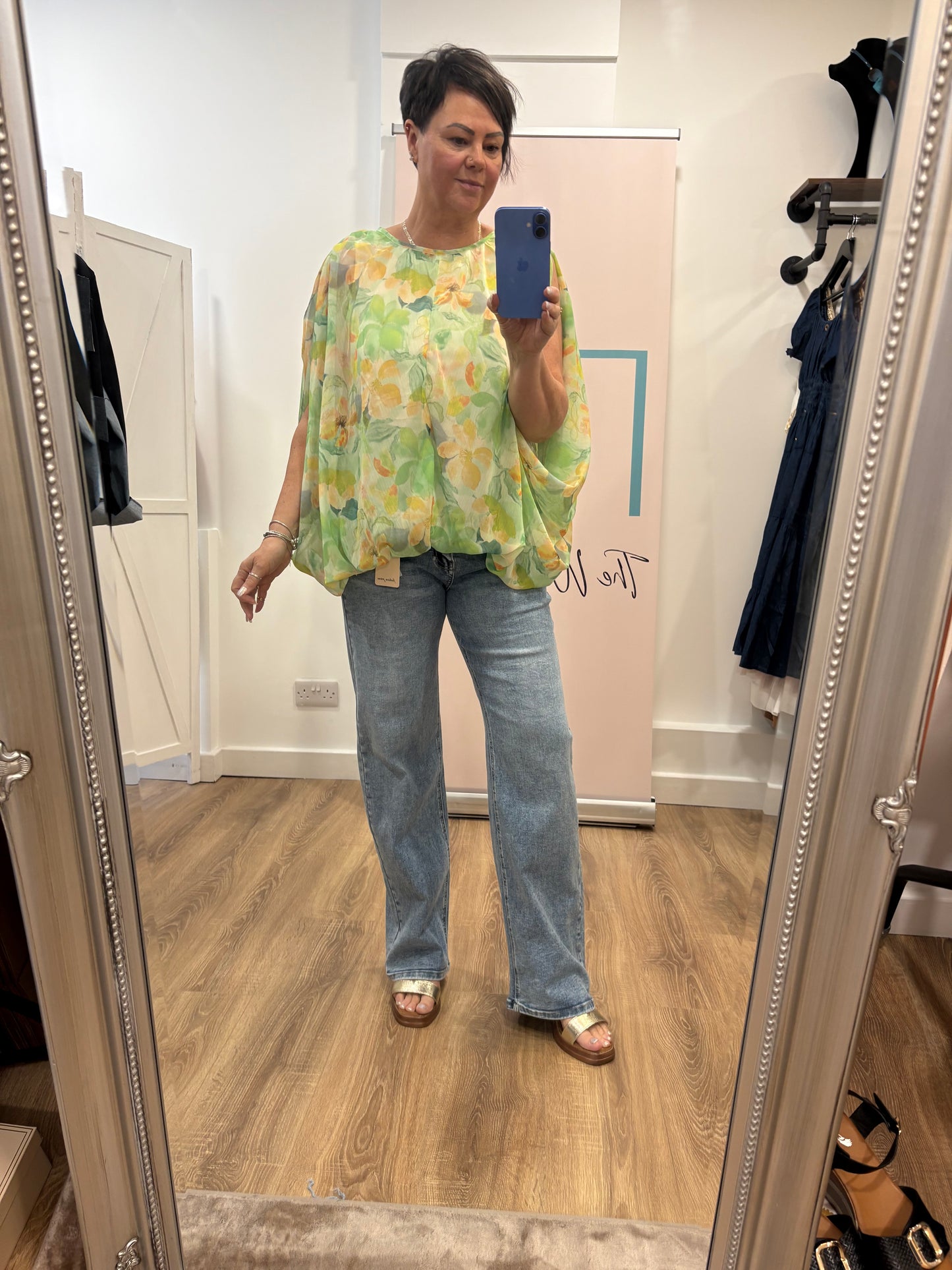 Chiffon Flower, Gathered Hem Blouse.