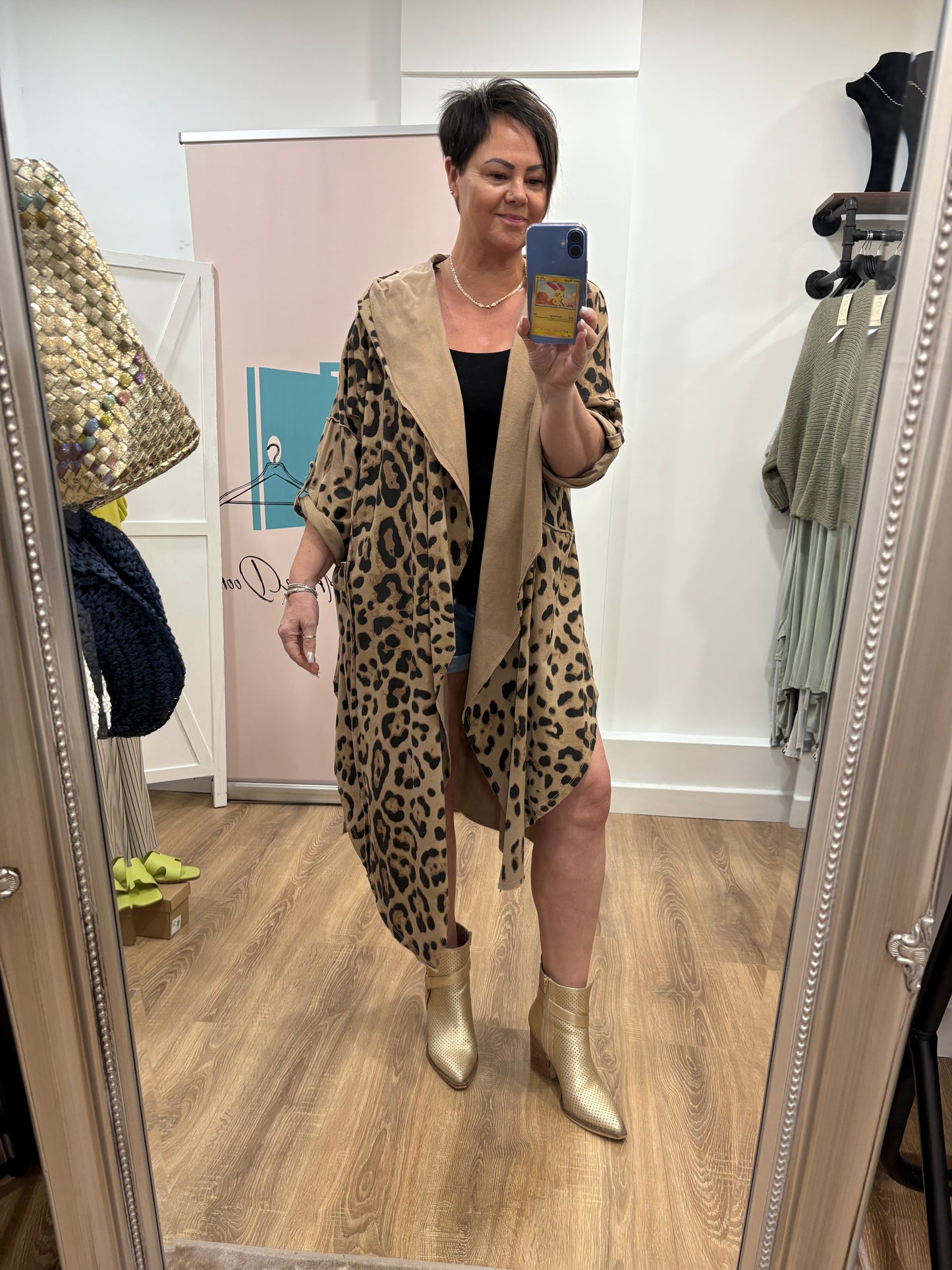 Longline, Animal Print, Hooded Cardigan.