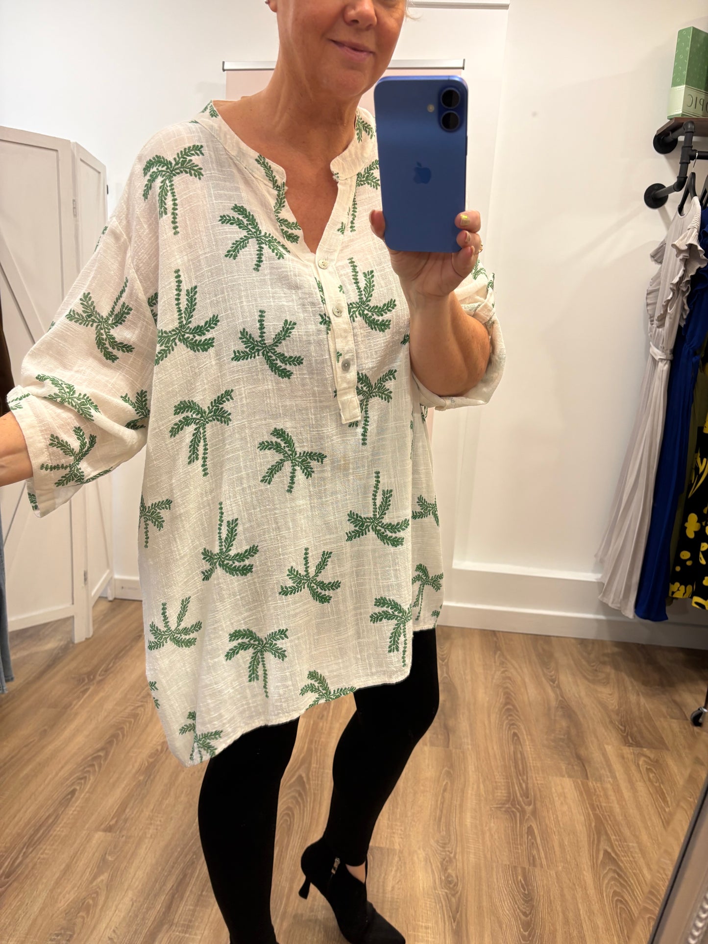 Palm Tree Cotton Grandad Shirt