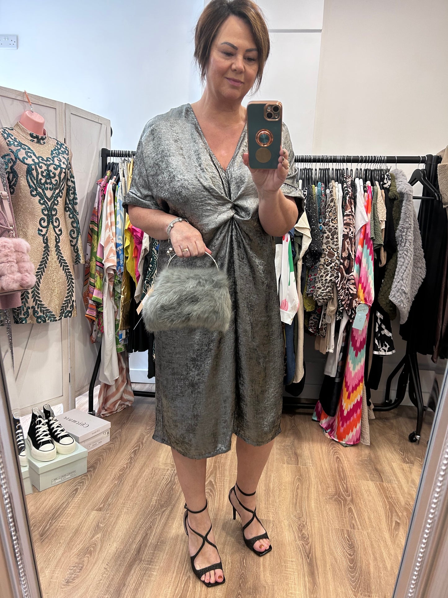 Metallic Twist Front Midaxi Dress.