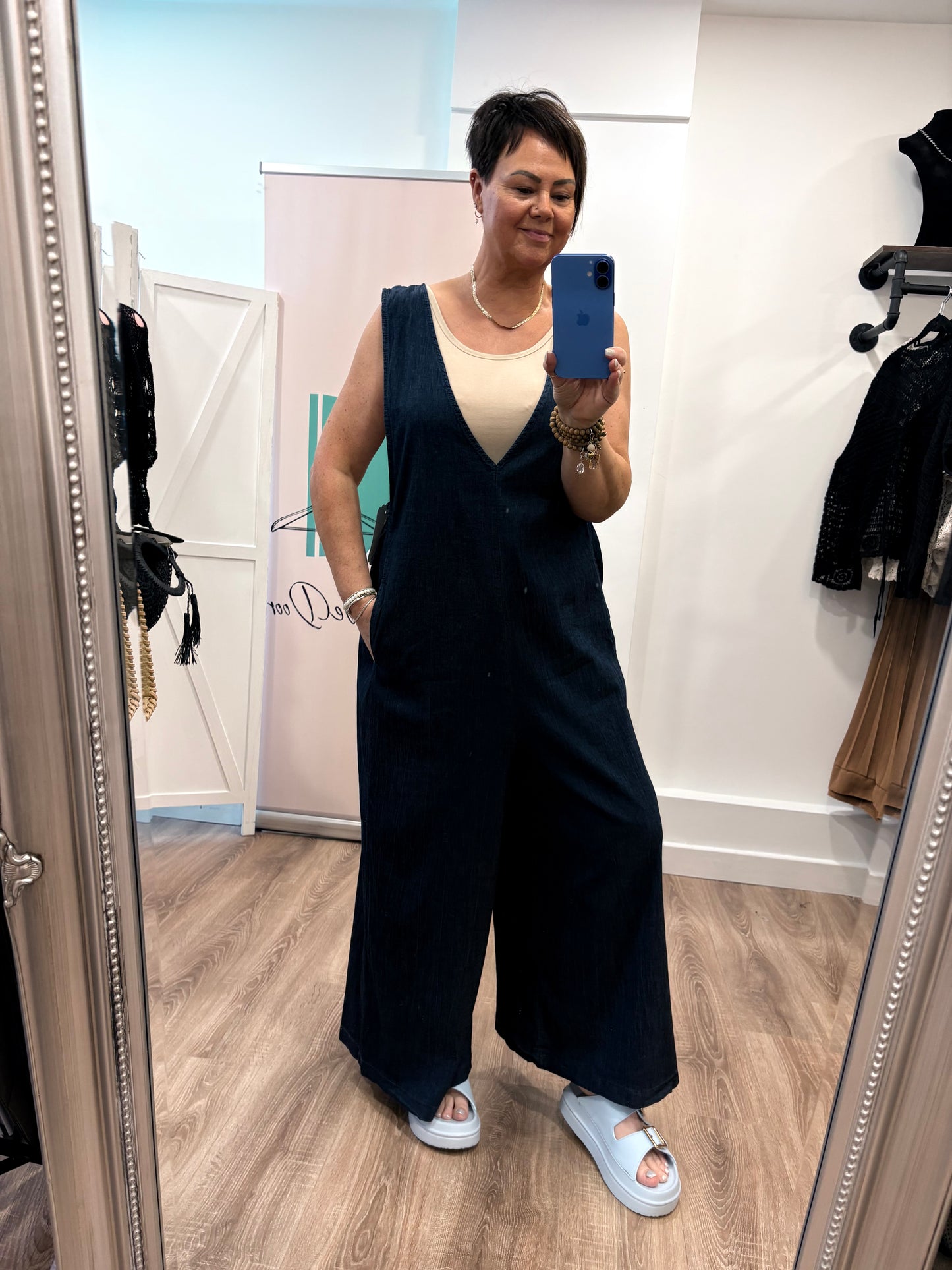 Denim Wide Leg Dungarees