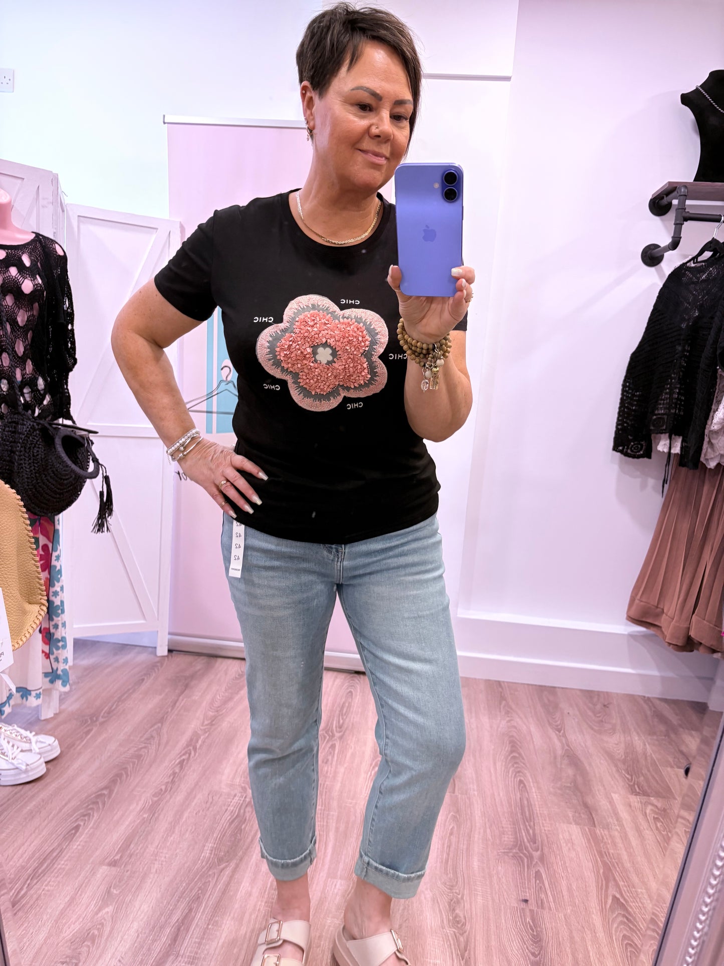 Chic Embossed Flower T-shirt