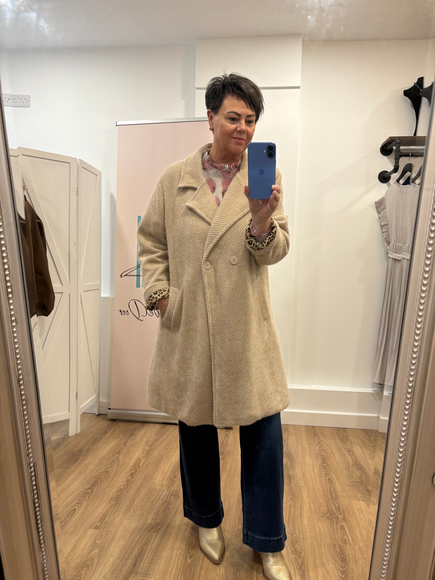 Double Breasted Coat with Animal Lining