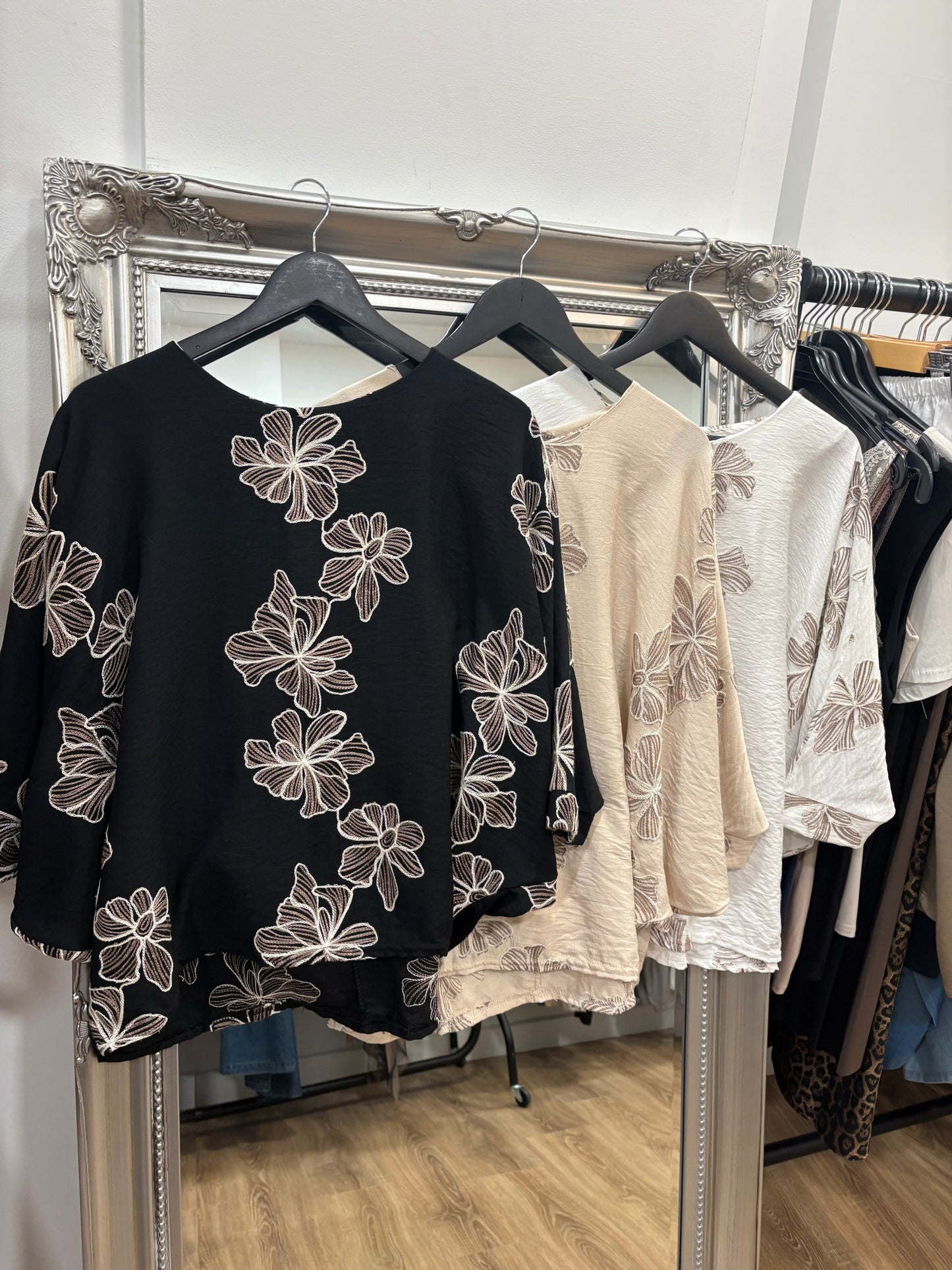 Flower Embroidered, Batwing Blouse