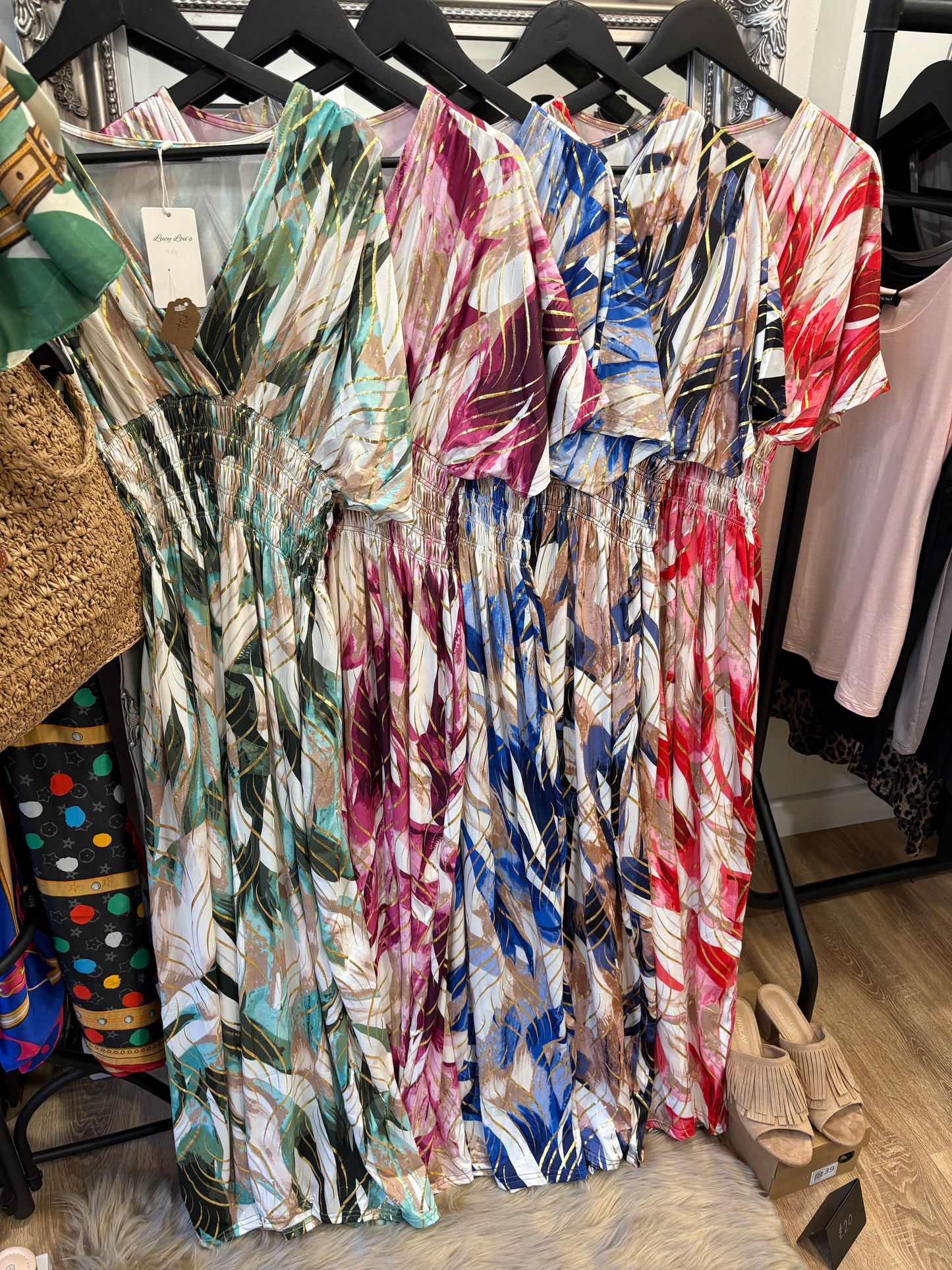 Slinky, Stretch, Gathered Waist Maxi Dress