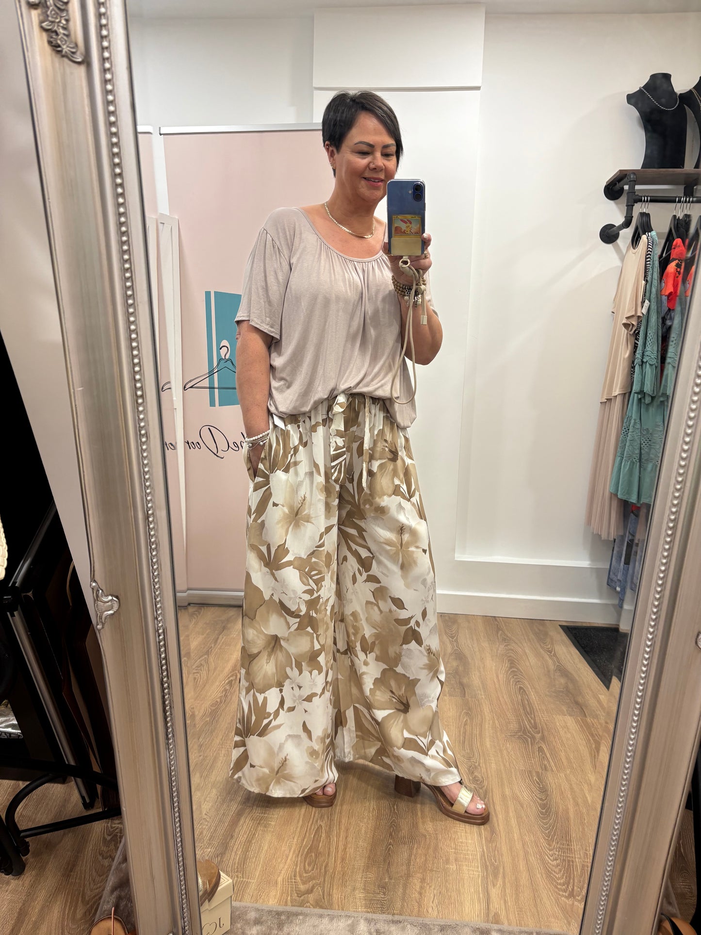 Wide Leg, Belted, Flower Trousers