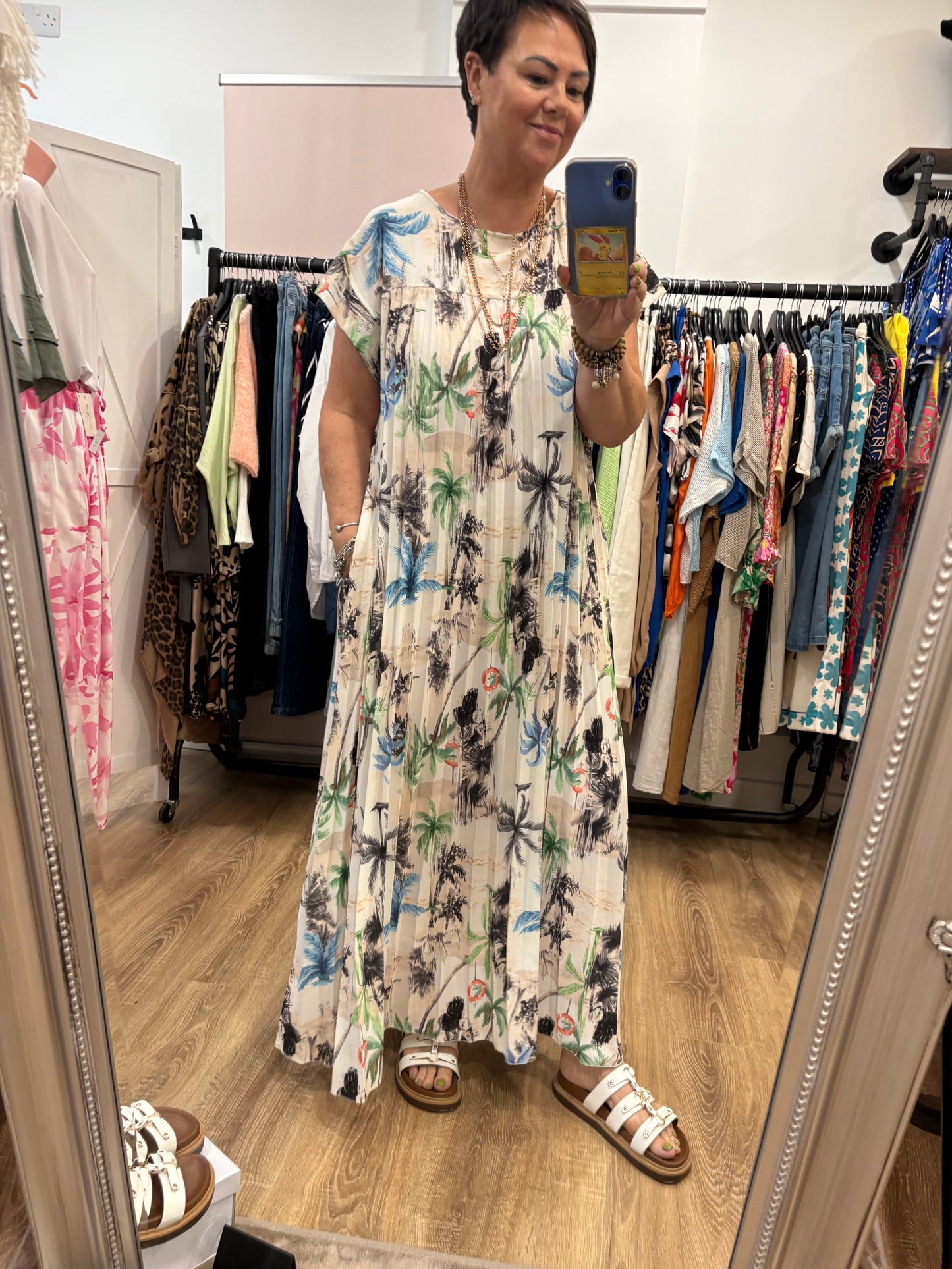 Palm Tree Pleated Maxi Dress