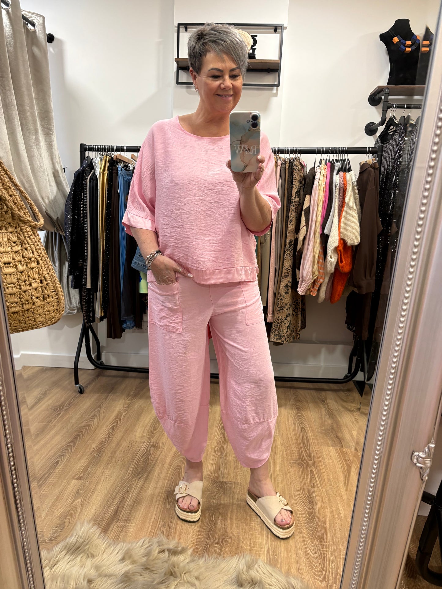 Satin Trim Two Piece - Pink
