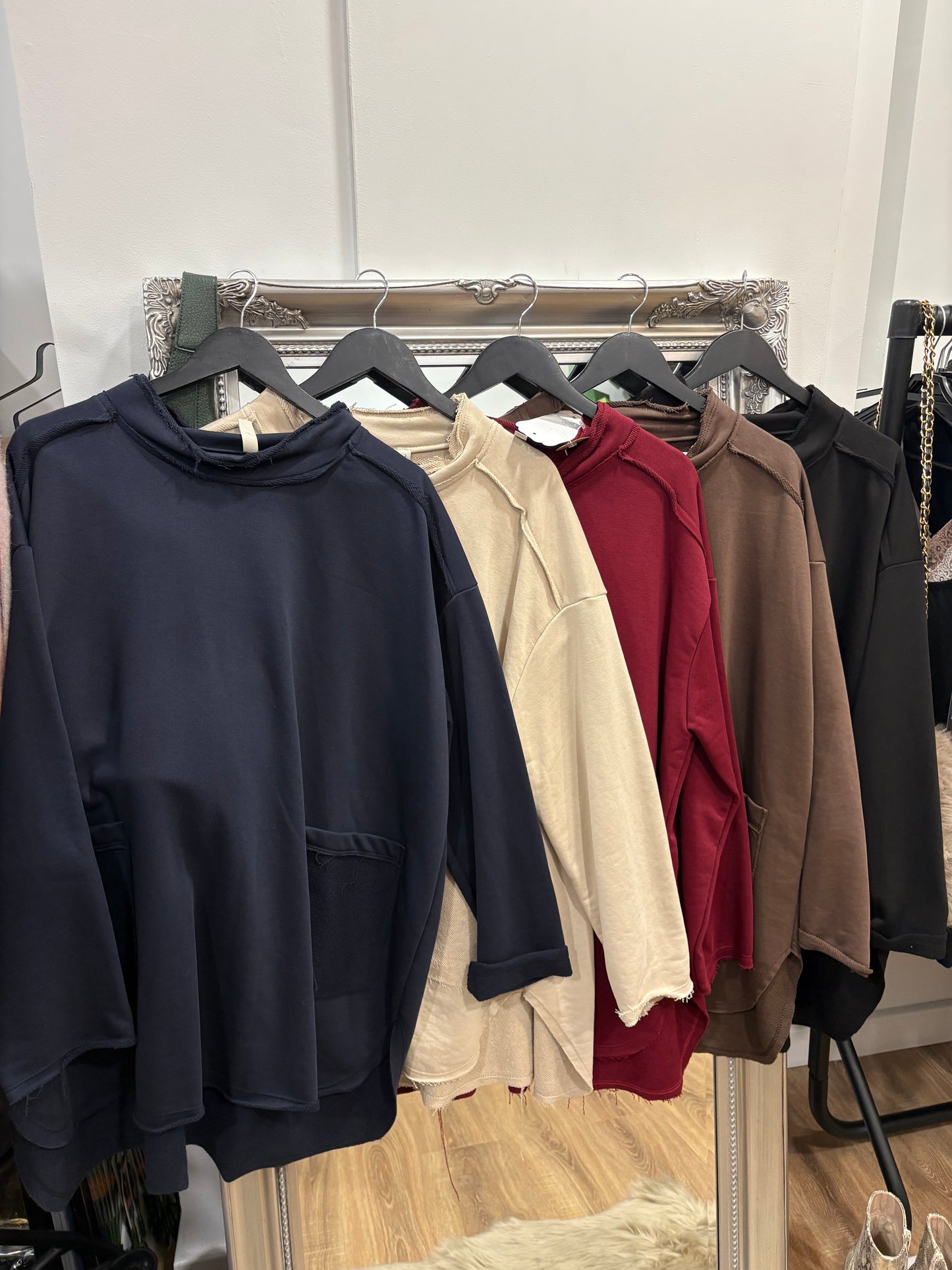 Crew Neck Longline Pocket Sweatshirt