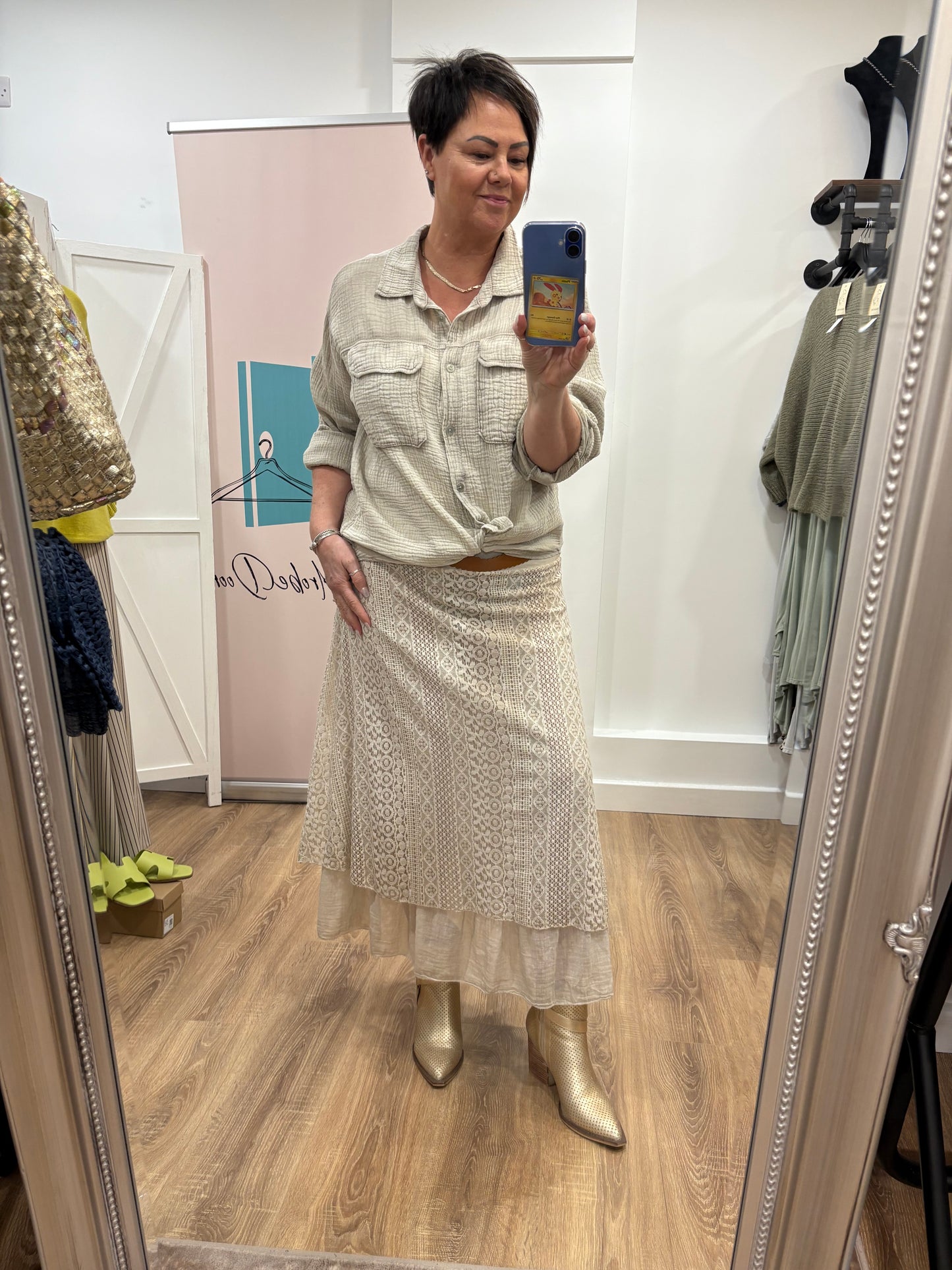 Cotton and Lace Crochet Gypsy Skirt with Belt