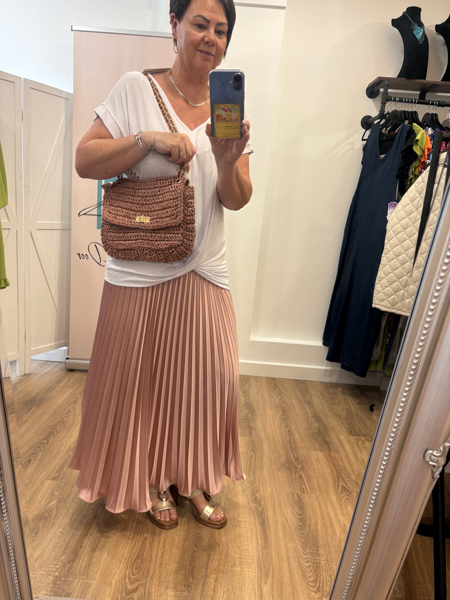 Pleated Satin Maxi Skirt