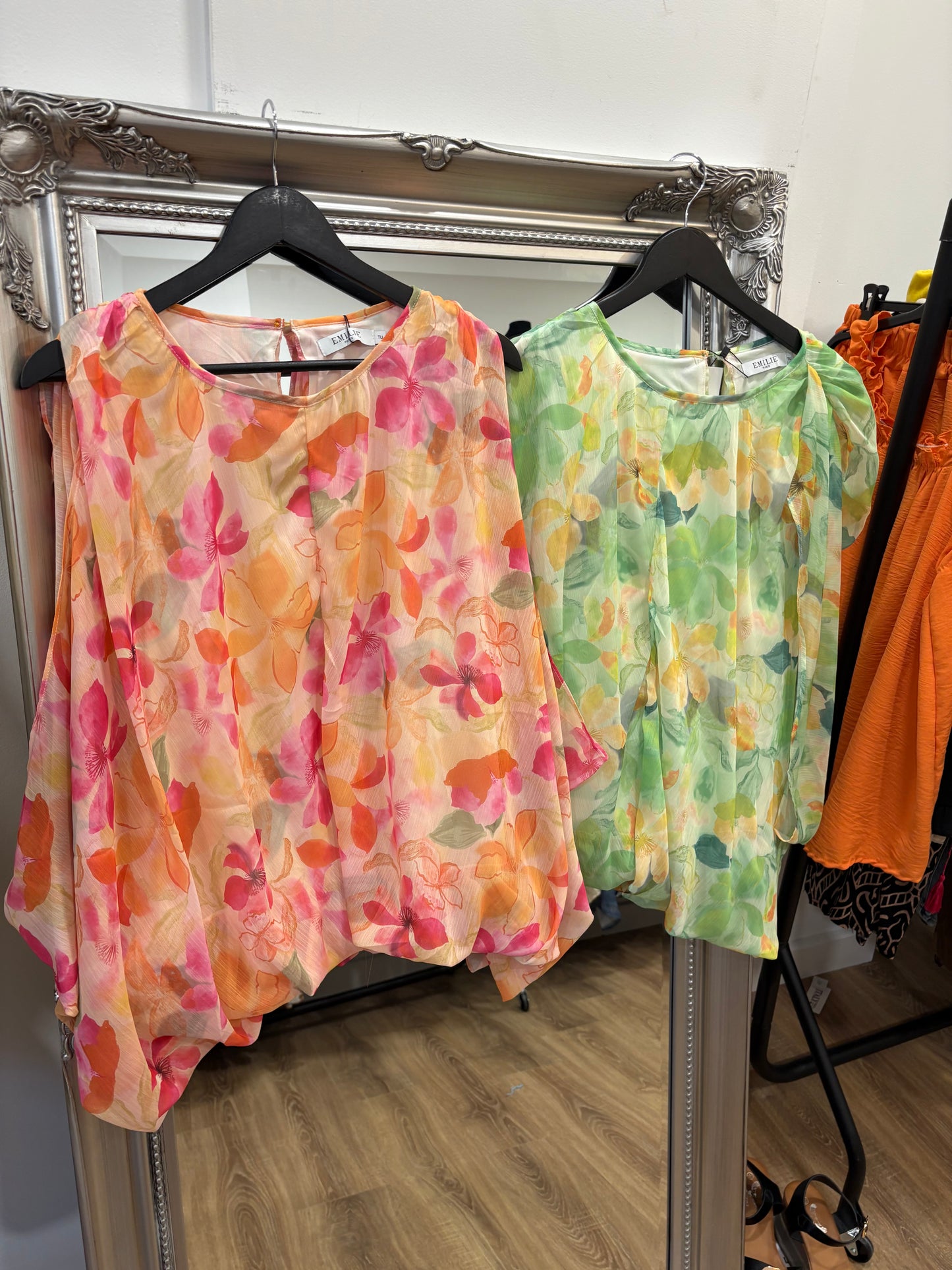 Chiffon Flower, Gathered Hem Blouse.