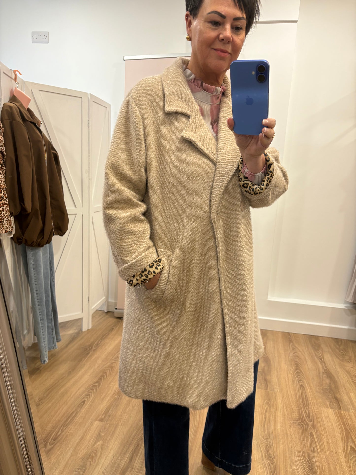 Double Breasted Coat with Animal Lining