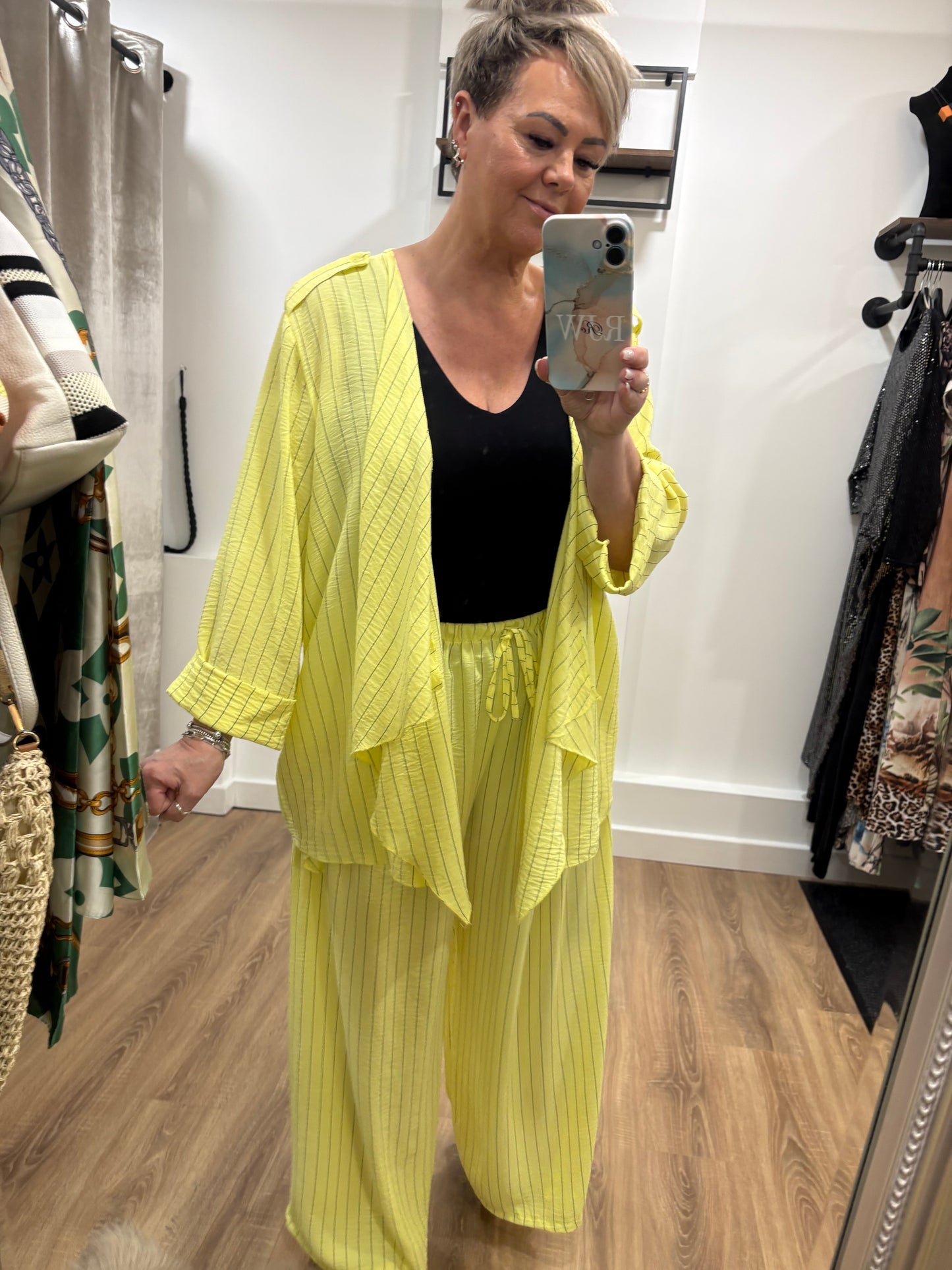Relaxed Fit Trouser Suit - Yellow Pin Stripe