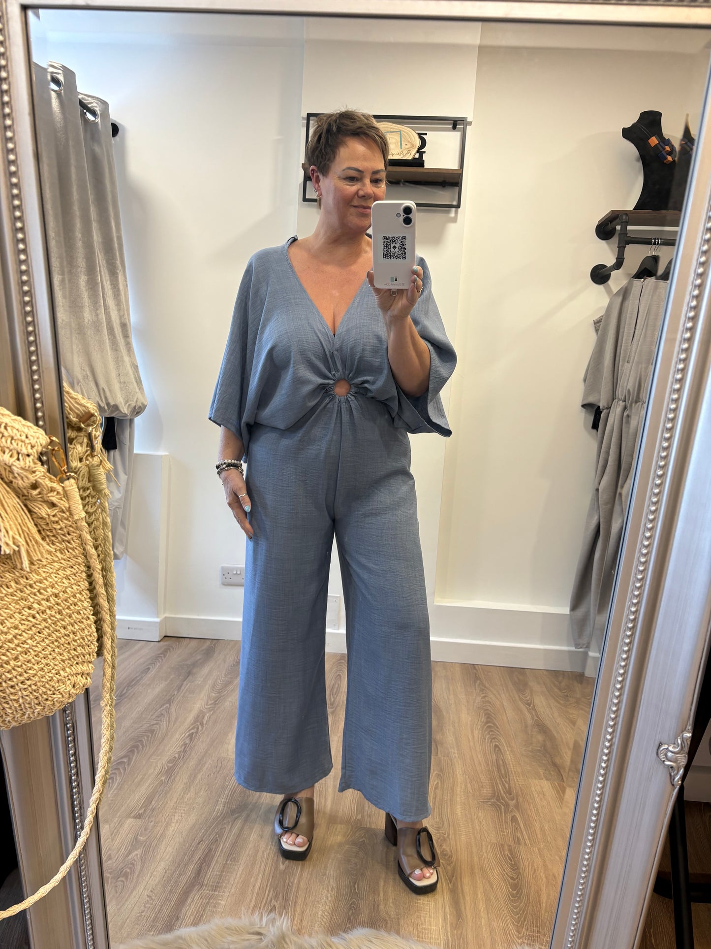 Ring Detail Batwing Jumpsuit - Denim Blue