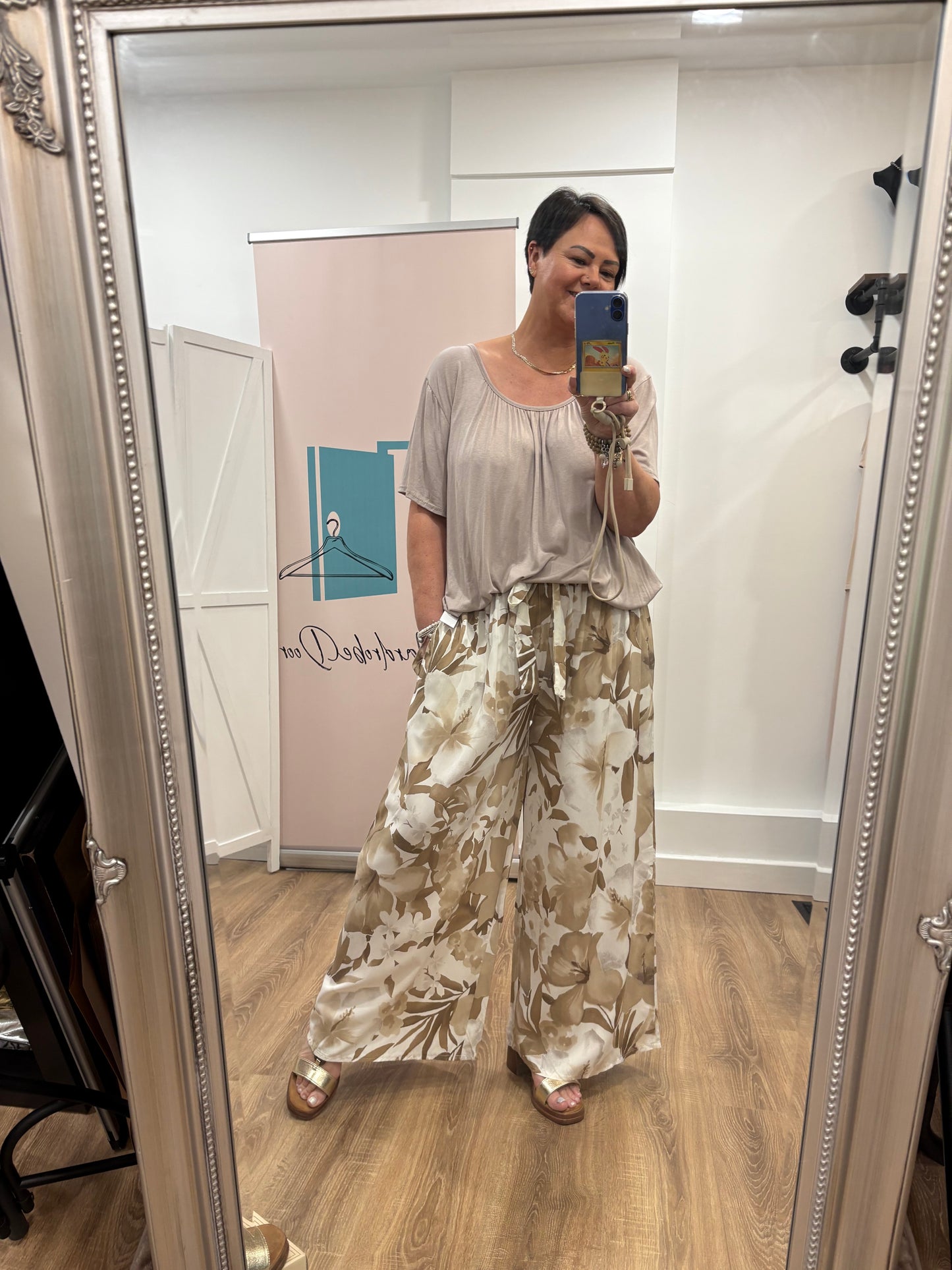 Wide Leg, Belted, Flower Trousers