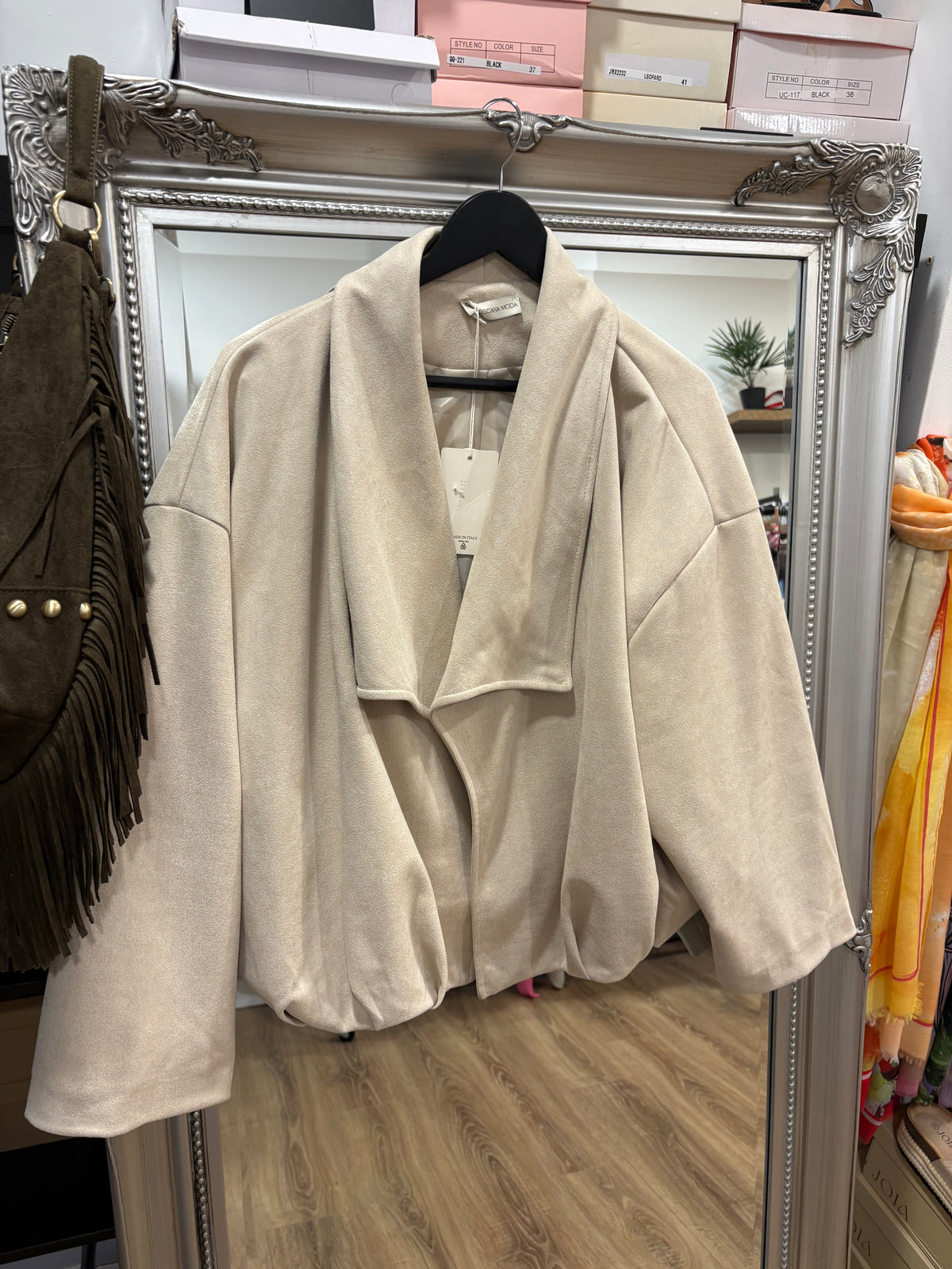 Gathered Hem Suedette Jacket