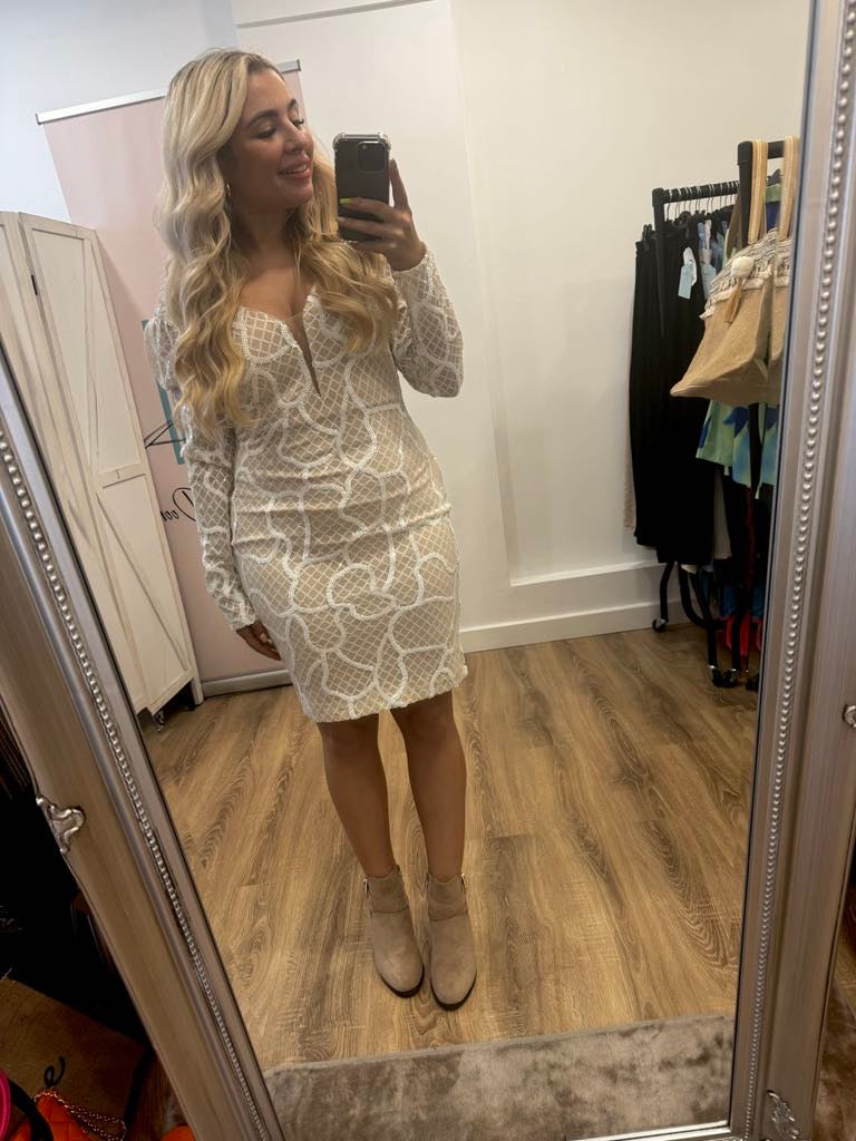 Mesh Sequin Detail Mini Dress.