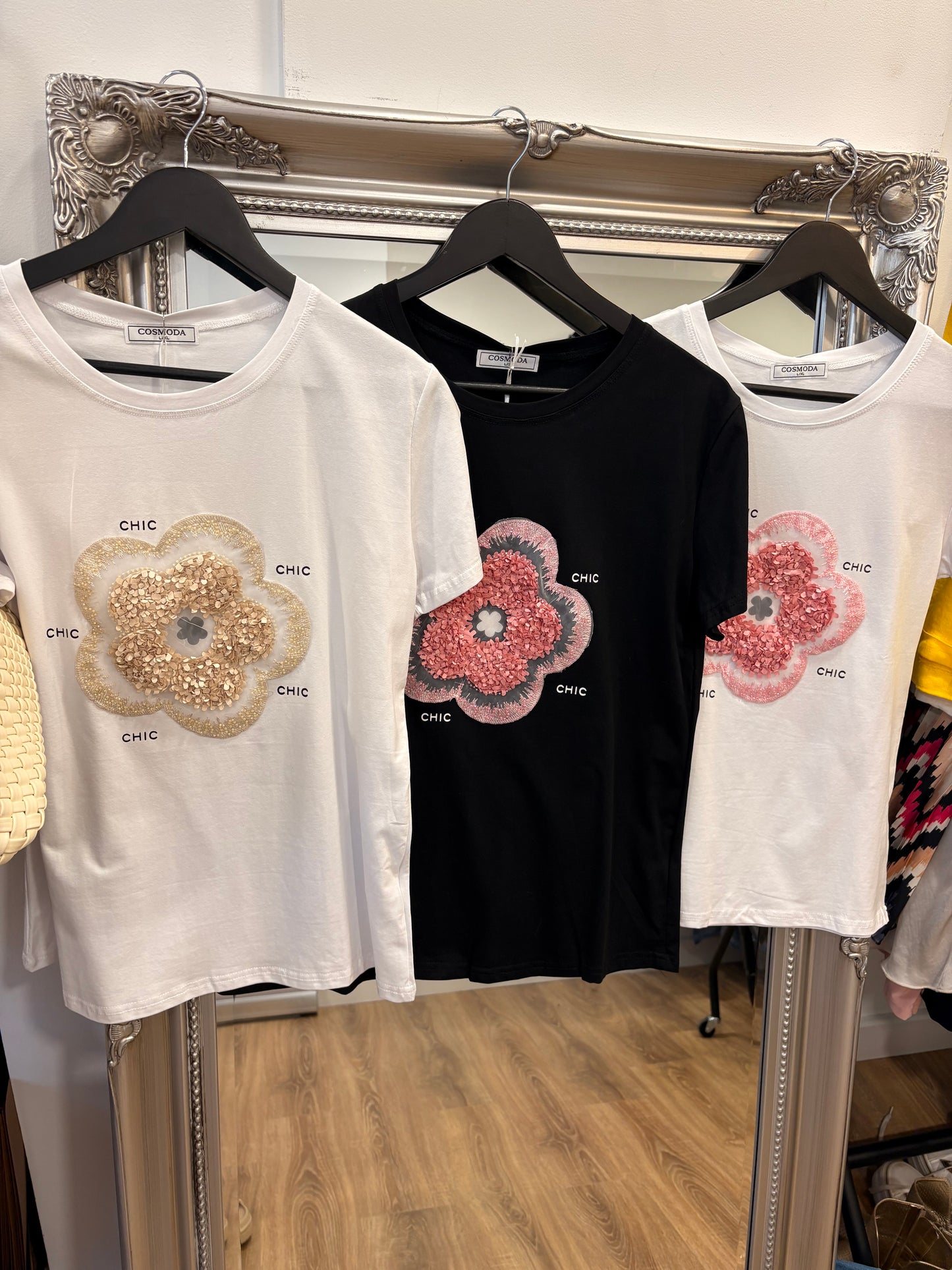 Chic Embossed Flower T-shirt
