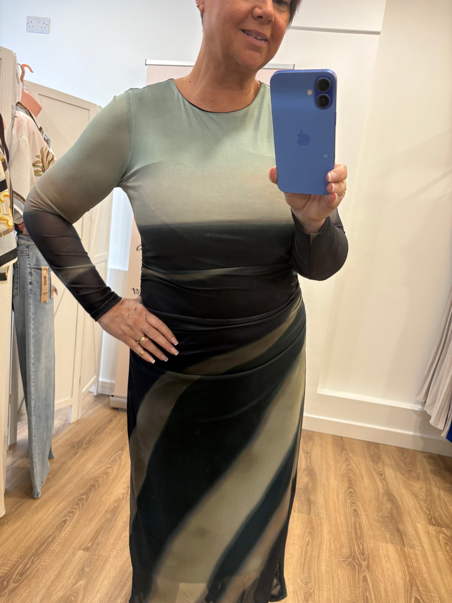 Mesh, Rushed Maxi Dress