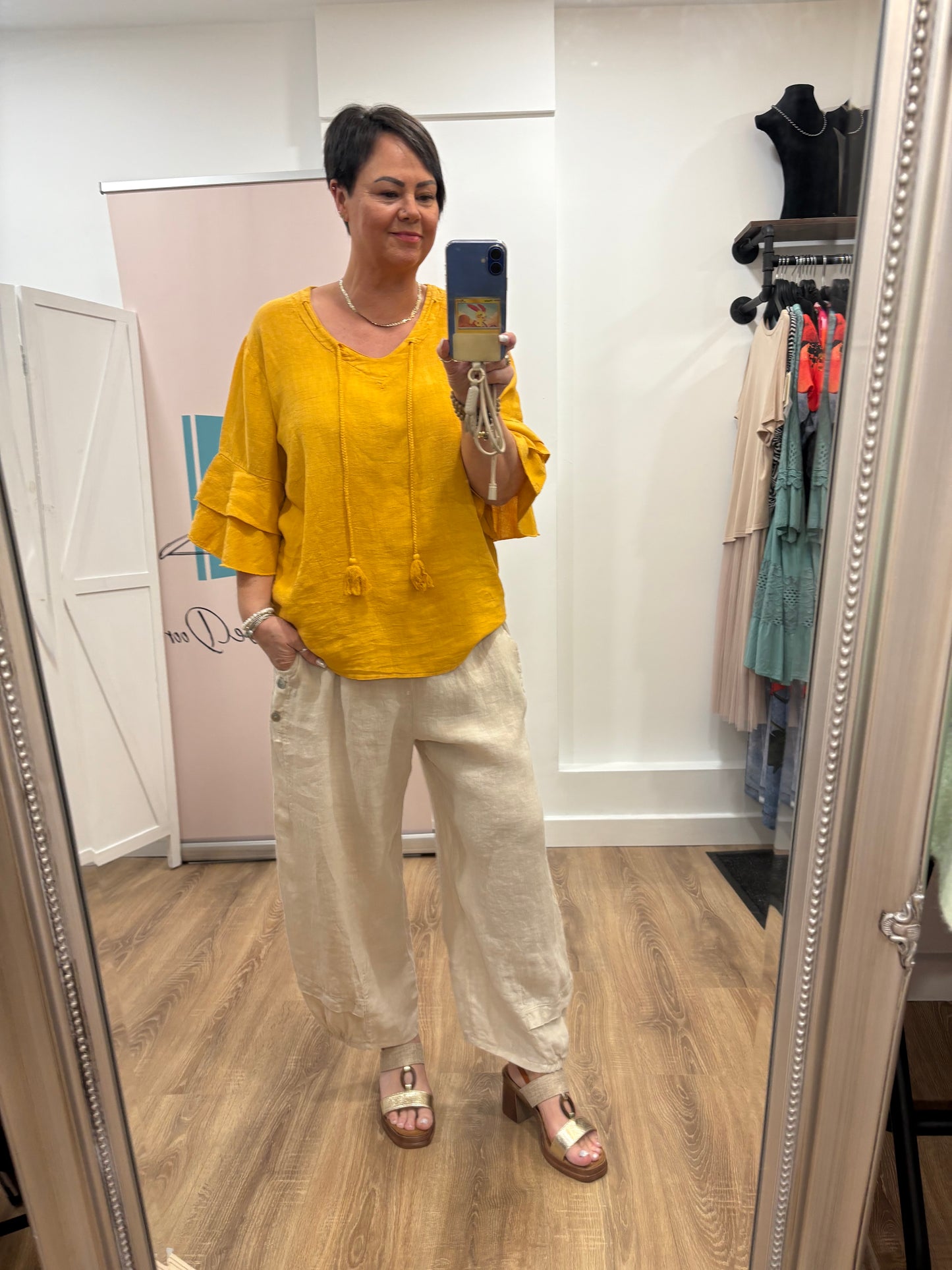 Linen, Frill Sleeve Blouse