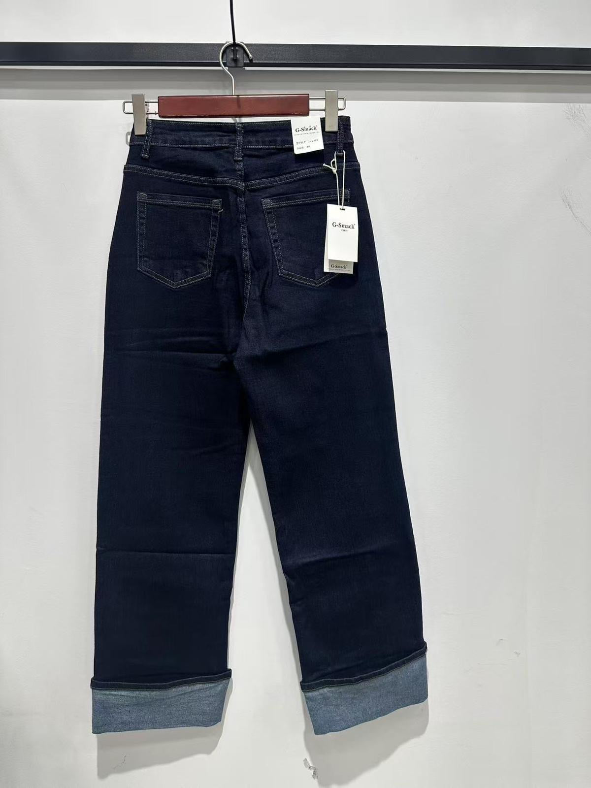 Dark Denim Deep Turnup Stretch Jeans