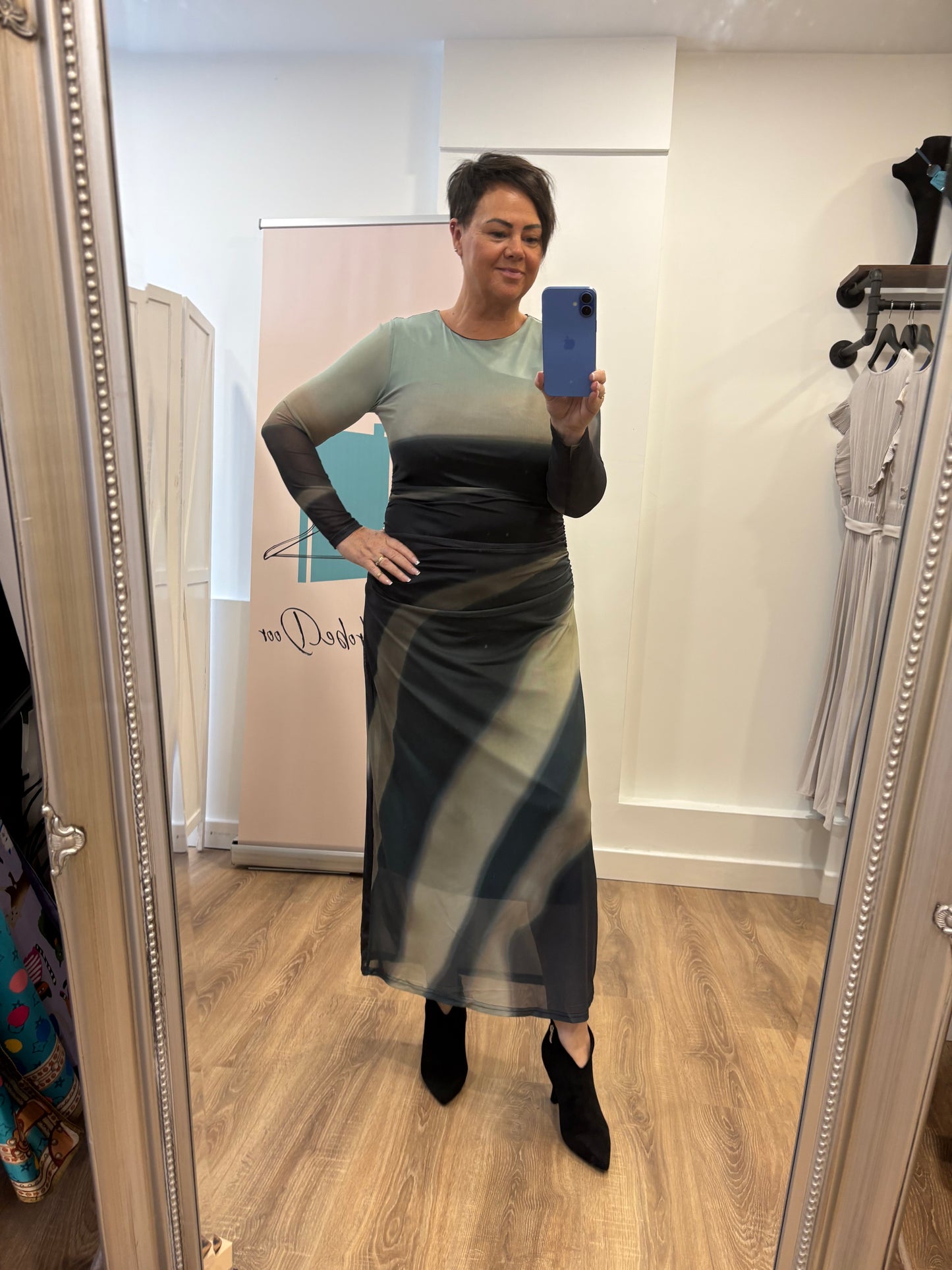 Mesh, Rushed Maxi Dress