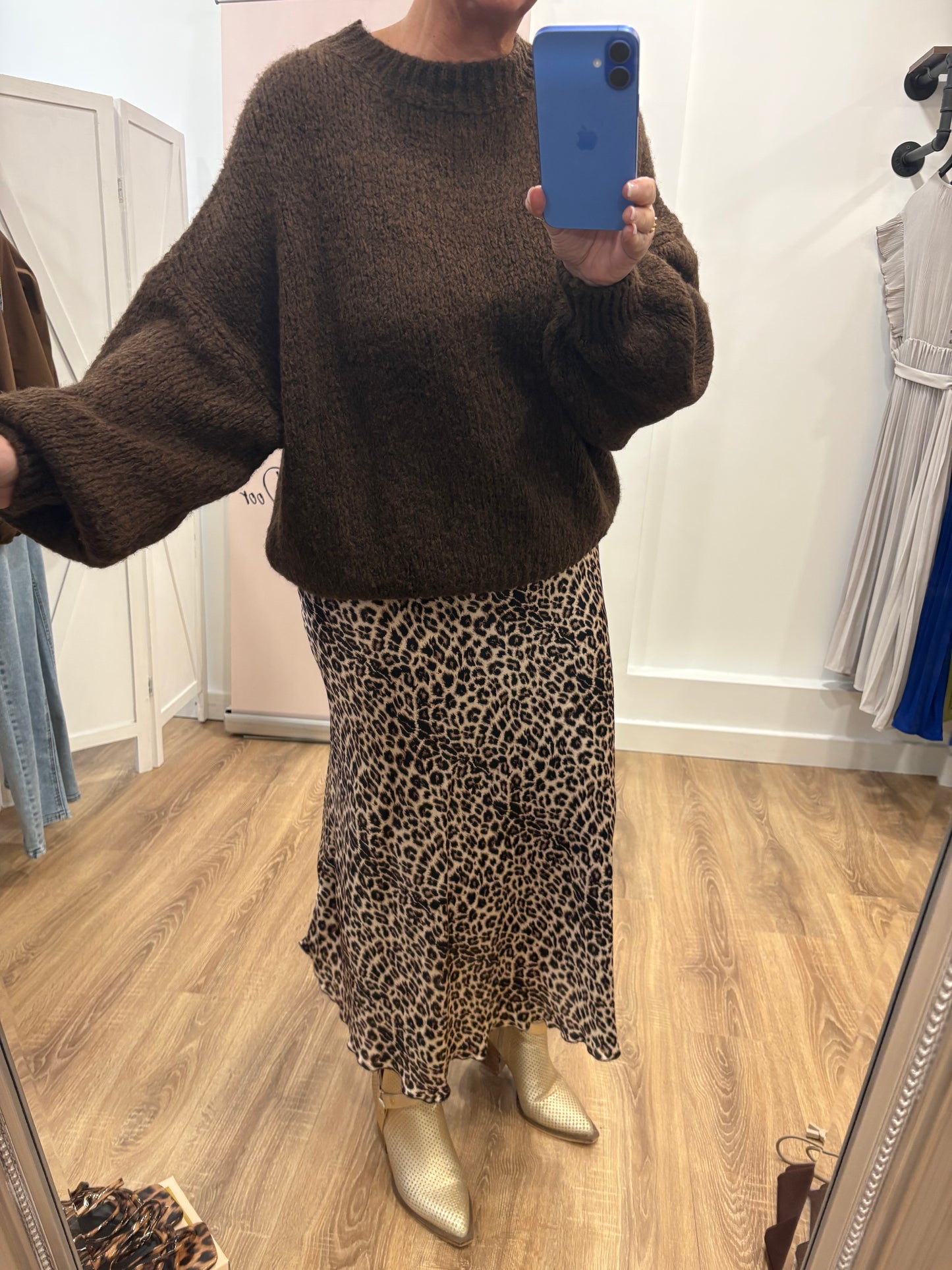 Animal Print, Satin, Bias cut Midaxi Skirt