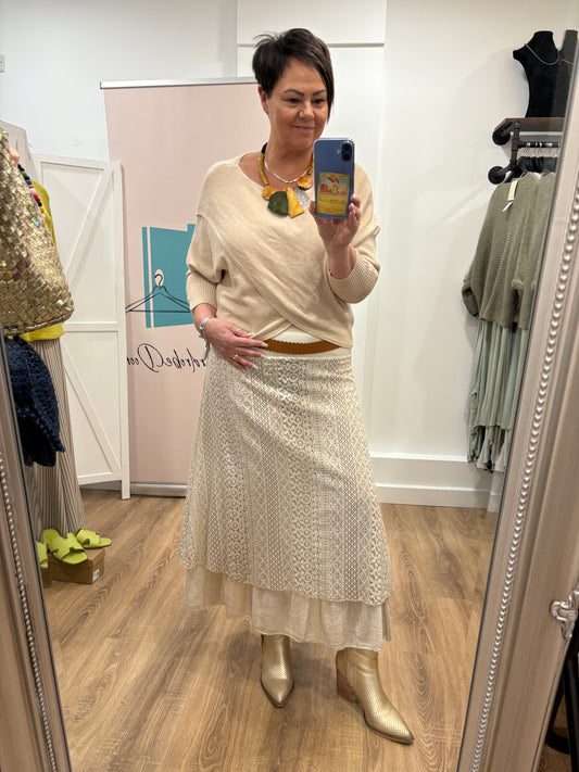 Cotton and Lace Crochet Gypsy Skirt with Belt