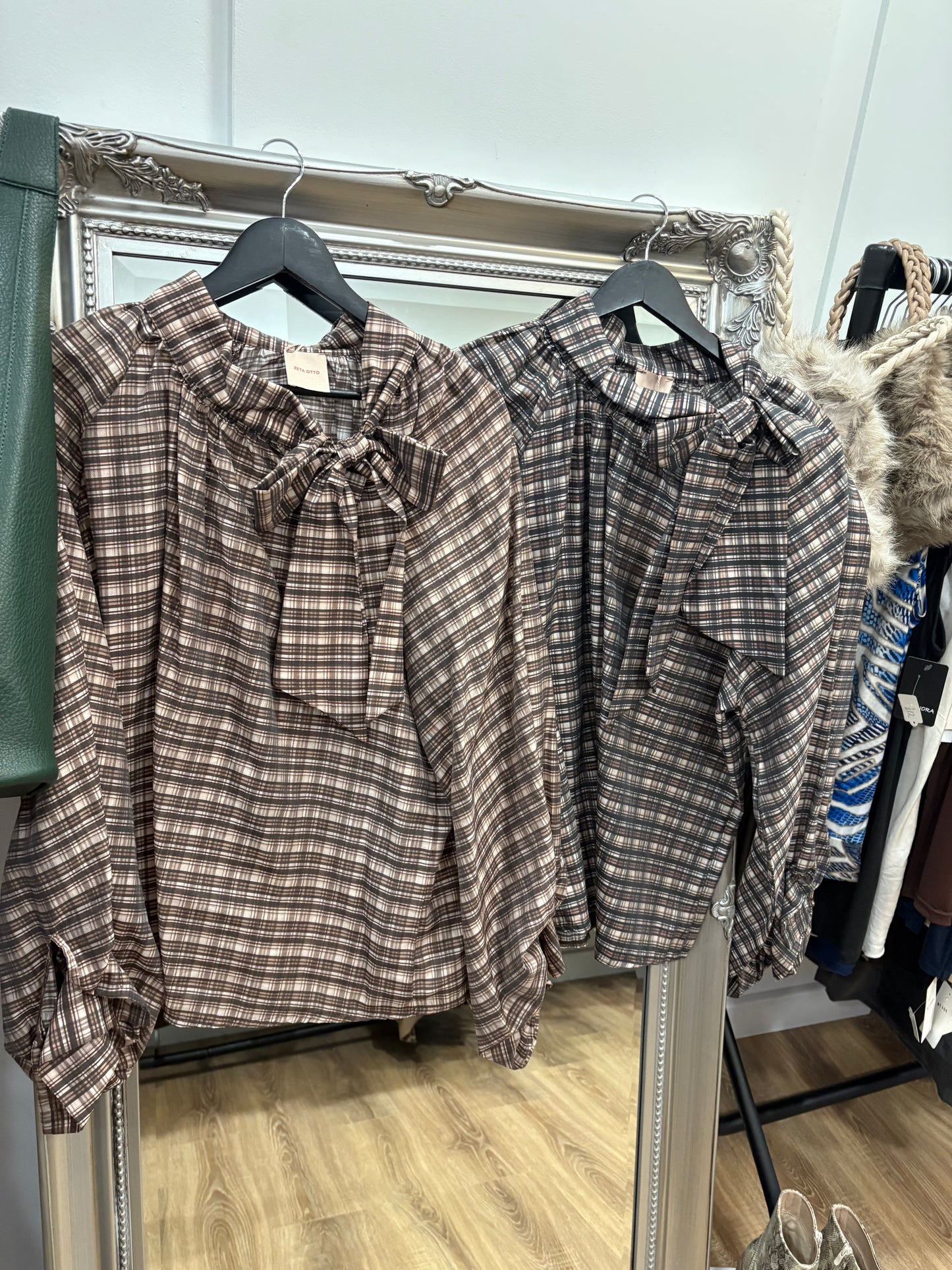 Bow Tie Neck, Checked Blouse