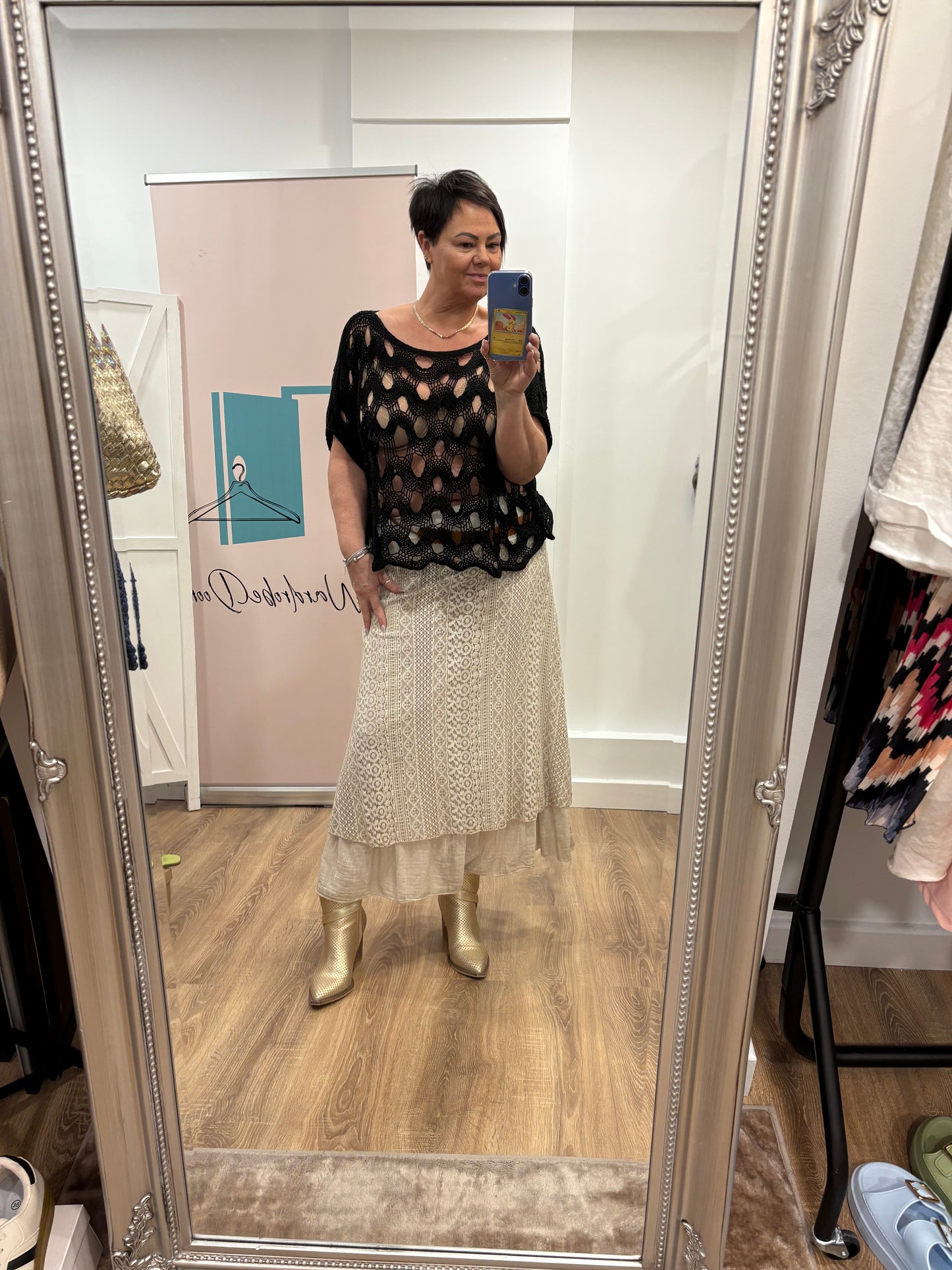 Cotton and Lace Crochet Gypsy Skirt with Belt