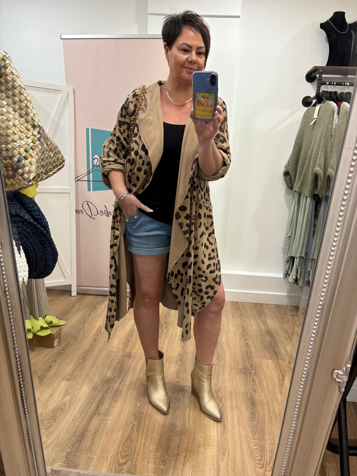 Longline, Animal Print, Hooded Cardigan.