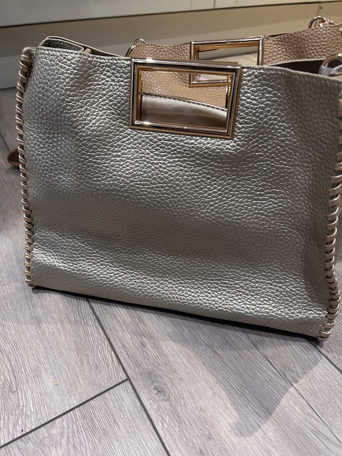 Side-stitch Large Handbag with Messenger Strap